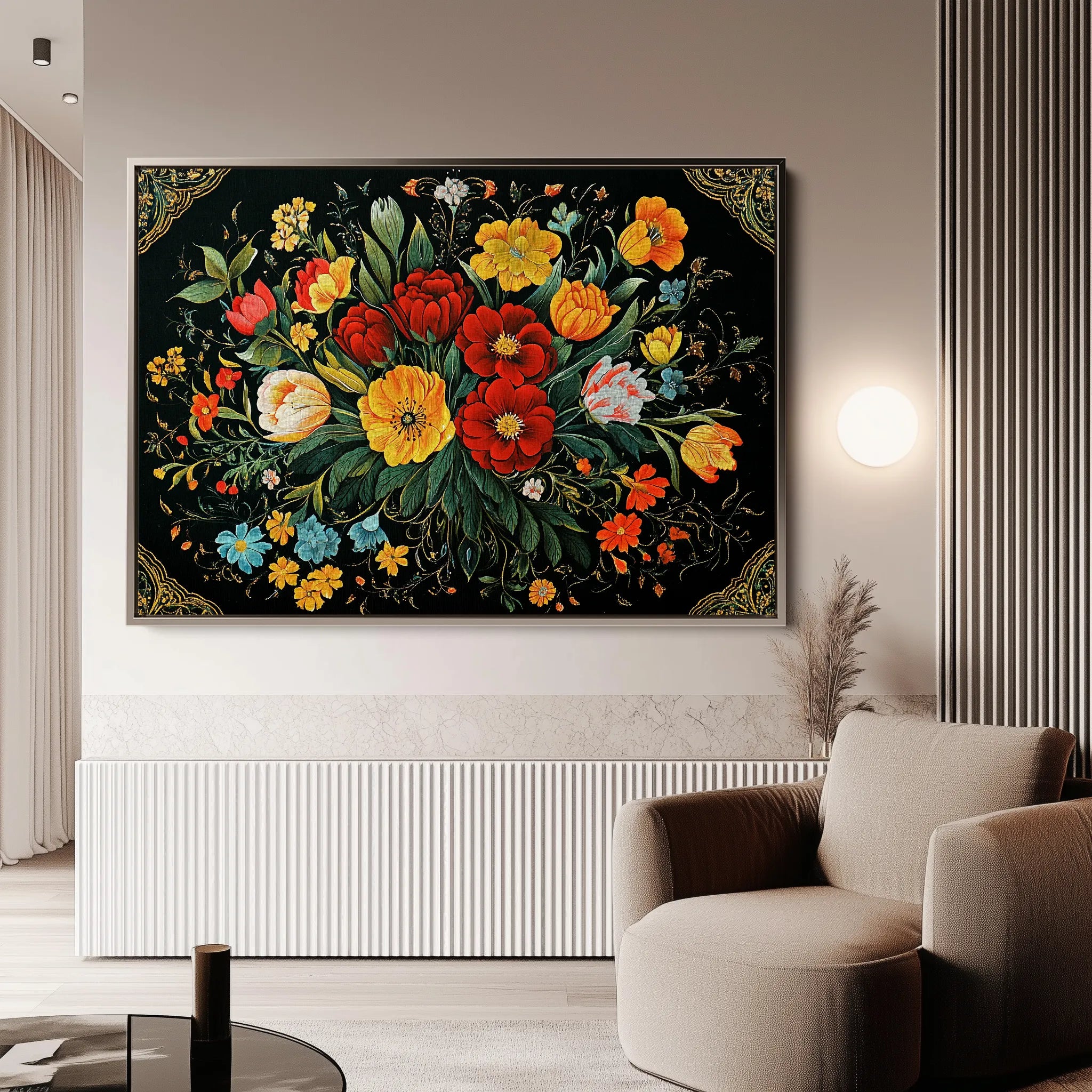 Floral 1199 Canvas Art 18" x 24" / 45 x 60 cm / Black
