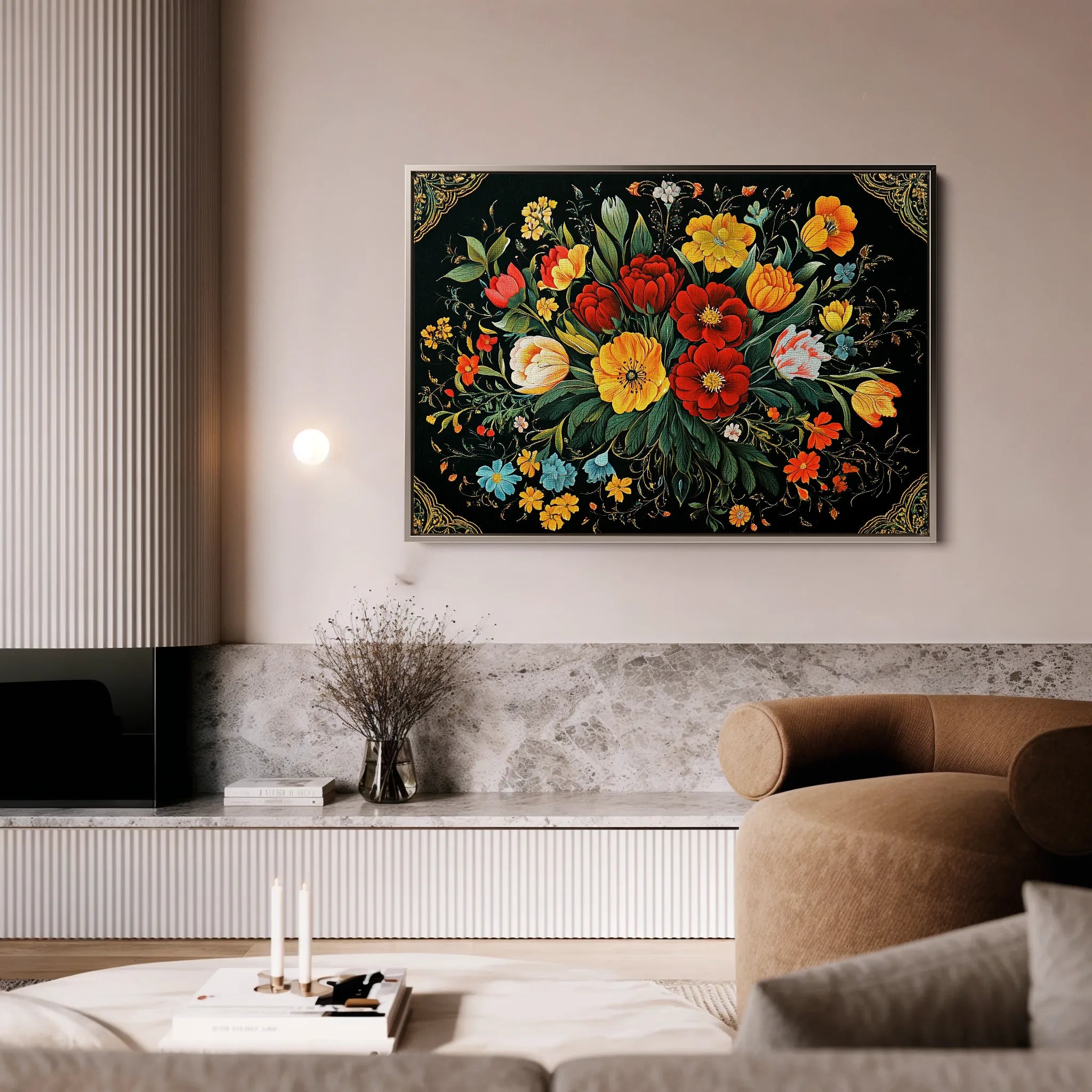 Floral 1199 Canvas Art 18" x 24" / 45 x 60 cm / Black