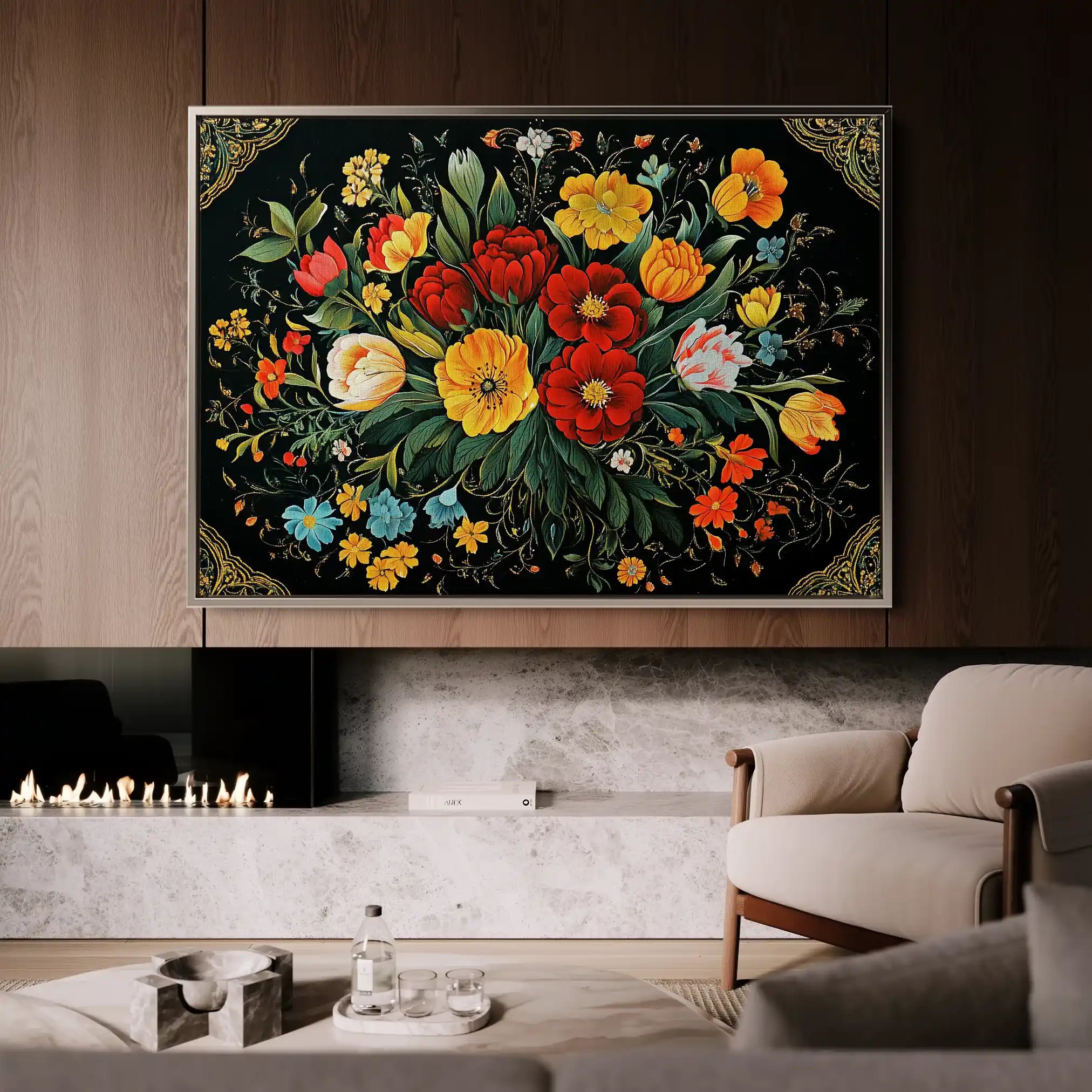 Floral 1199 Canvas Art 60 x 40 cm / Black