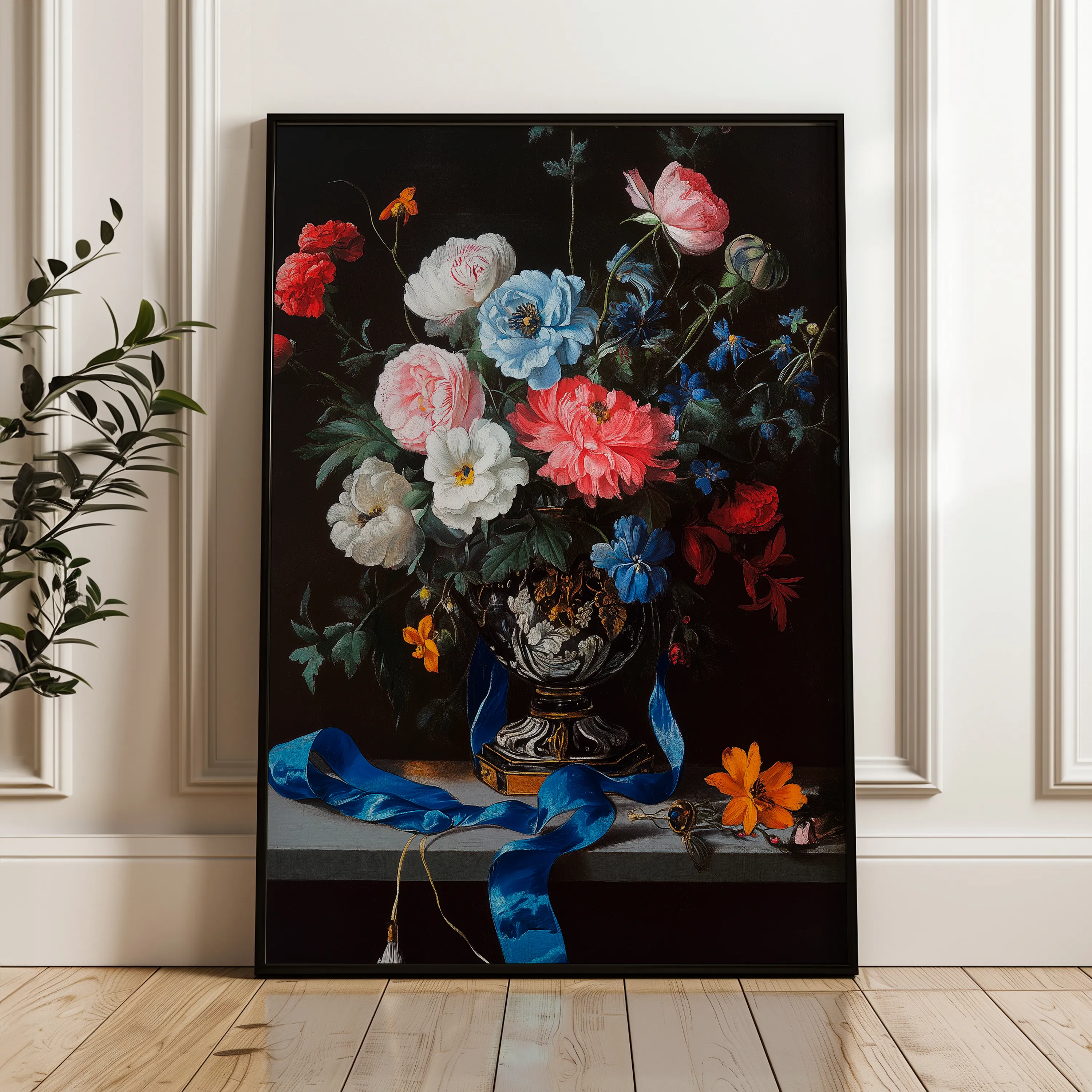 Floral 1213 Canvas Art 18" x 24" / 45 x 60 cm / Black