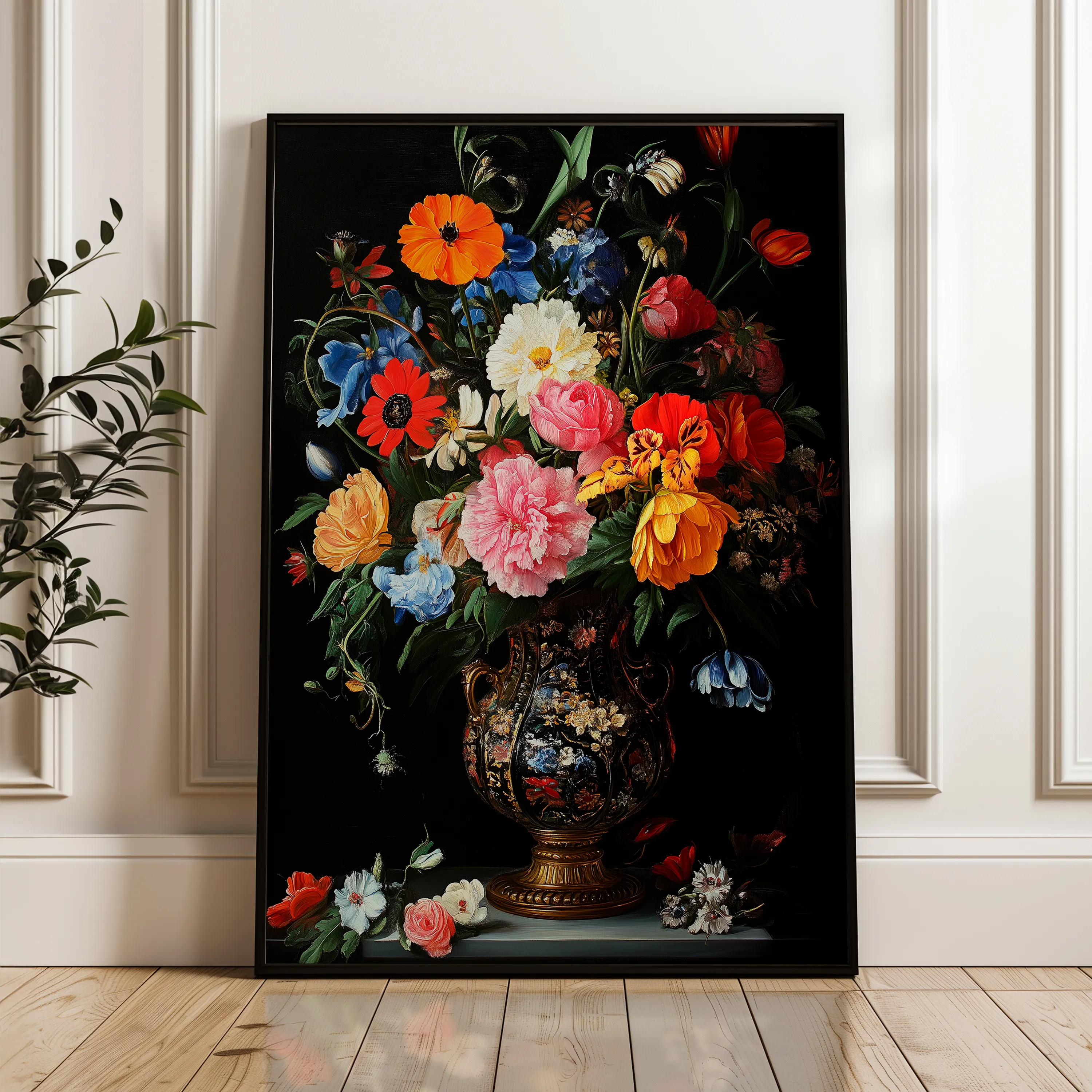 Floral 1215 Canvas Art 18" x 24" / 45 x 60 cm / Black
