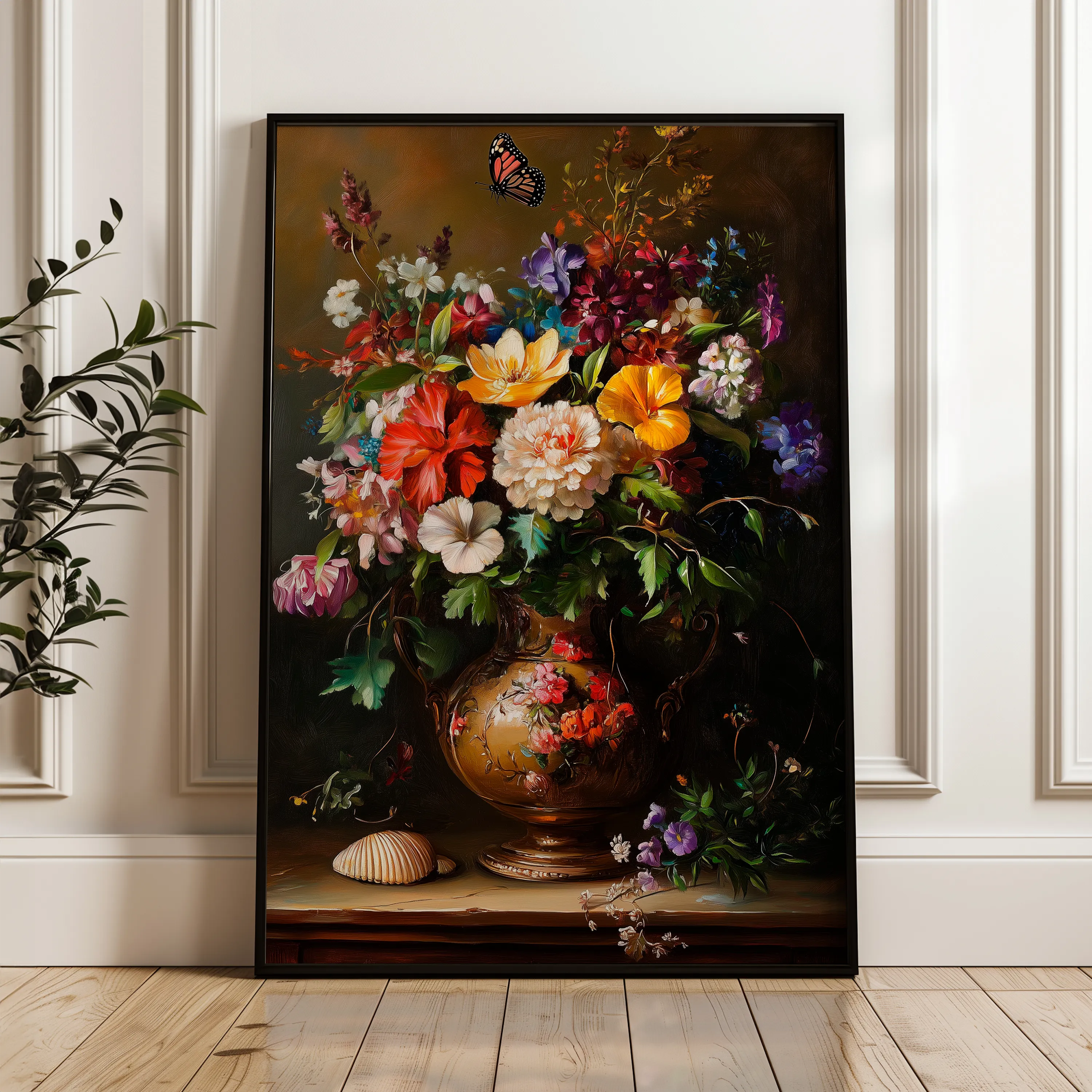 Floral 1219 Canvas Art 18" x 24" / 45 x 60 cm / Black