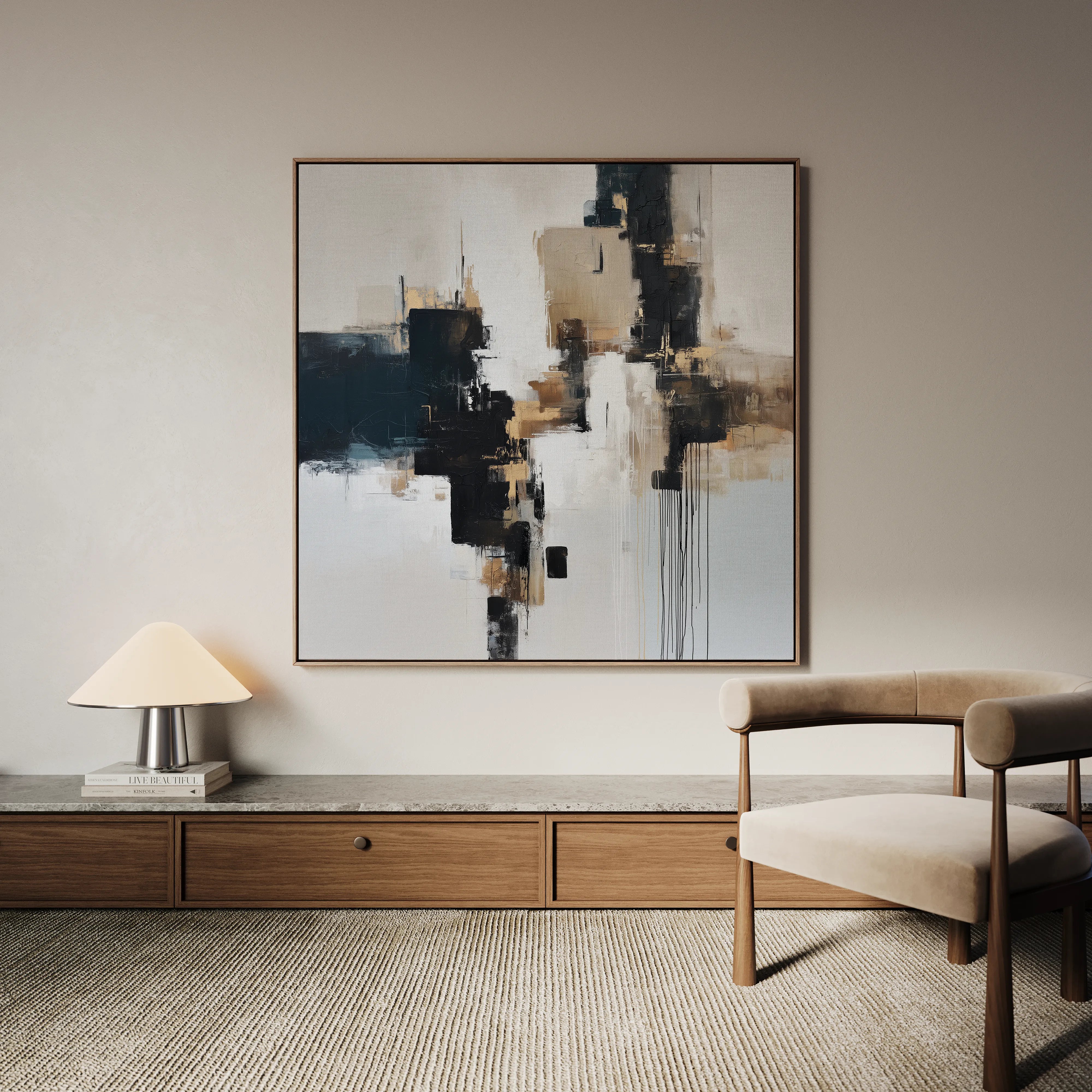 Abstract 1221 Canvas Art 16" x 16" / 40 x 40 cm / Black