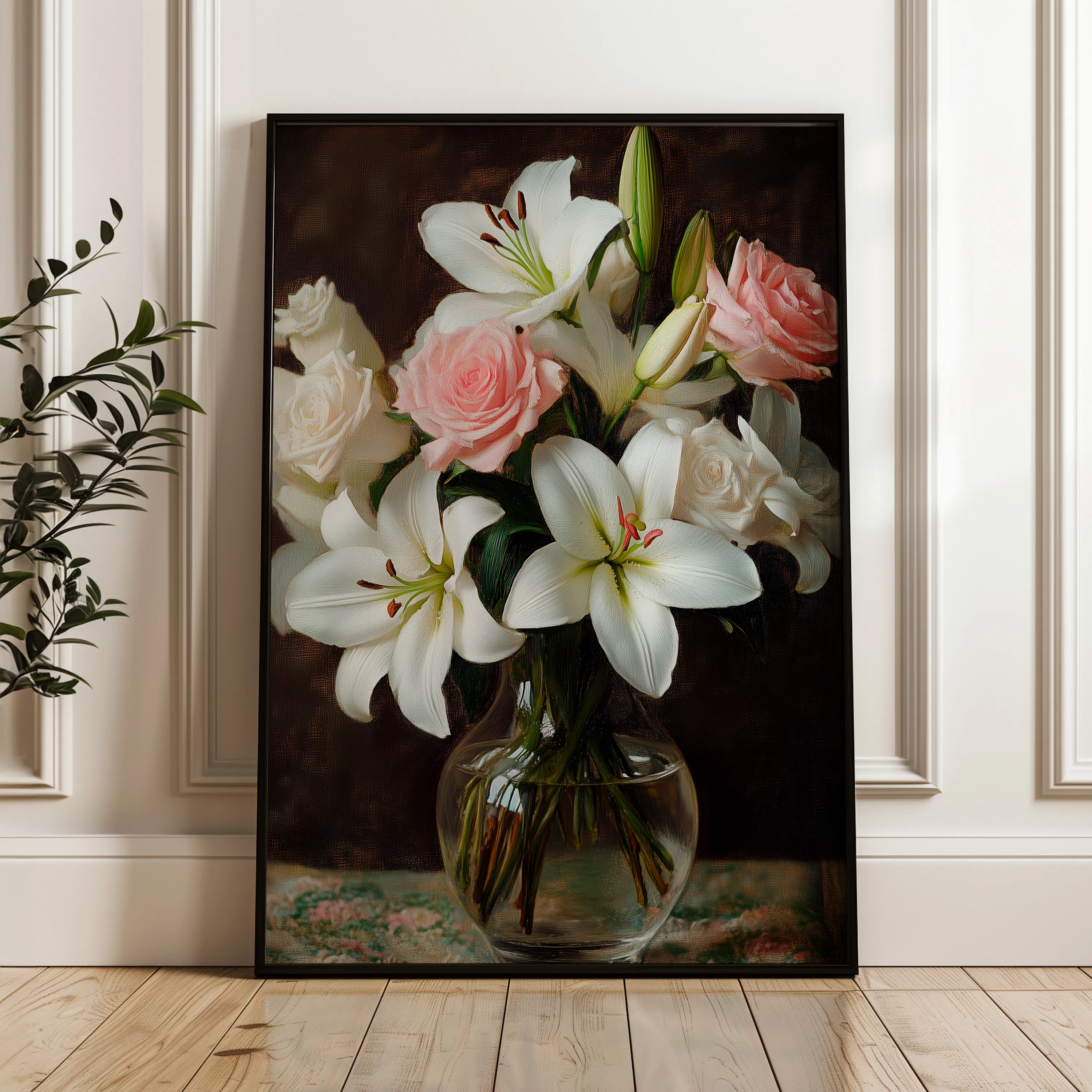Floral 1226 Canvas Art 18" x 24" / 45 x 60 cm / Black