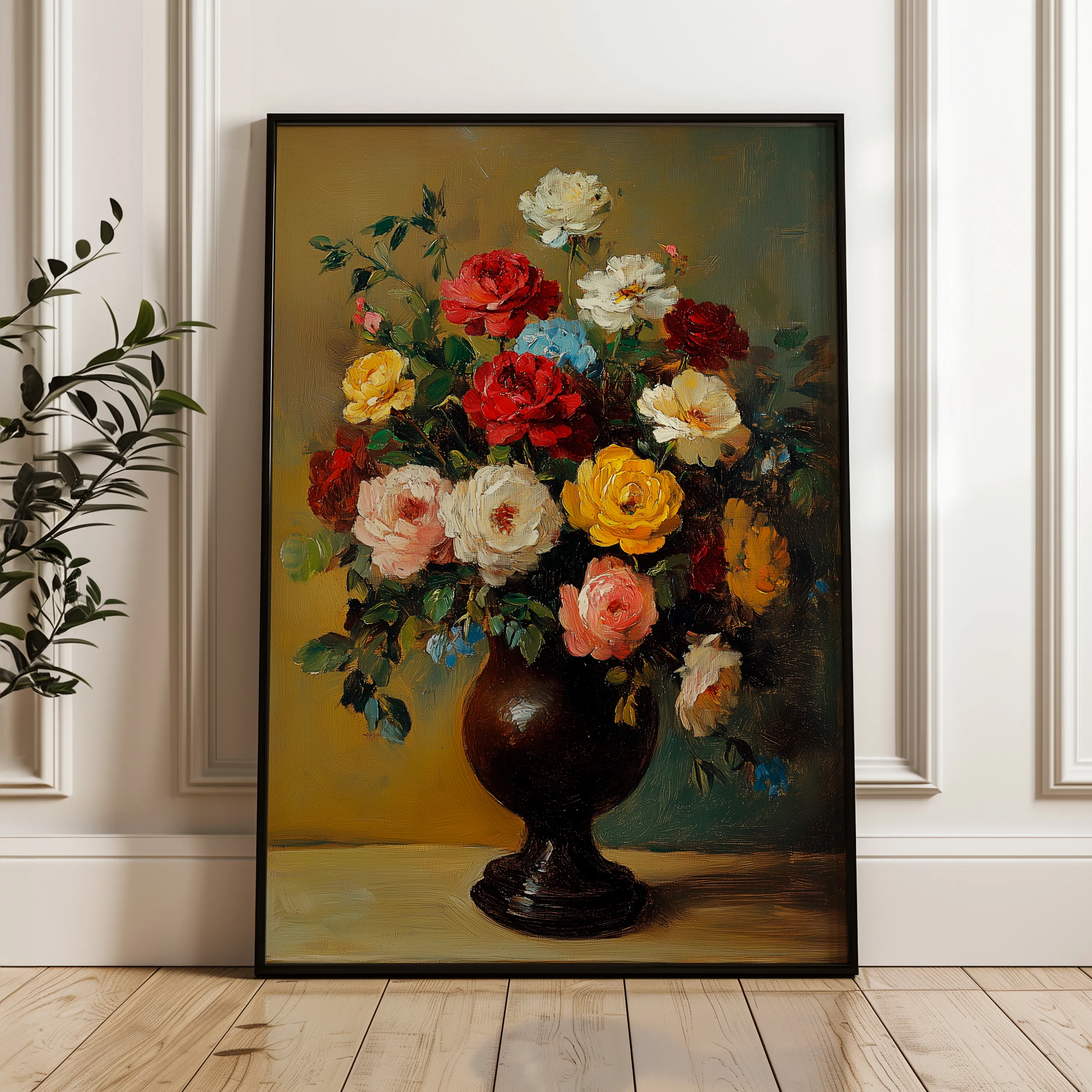 Floral 1227 Canvas Art 18" x 24" / 45 x 60 cm / Black