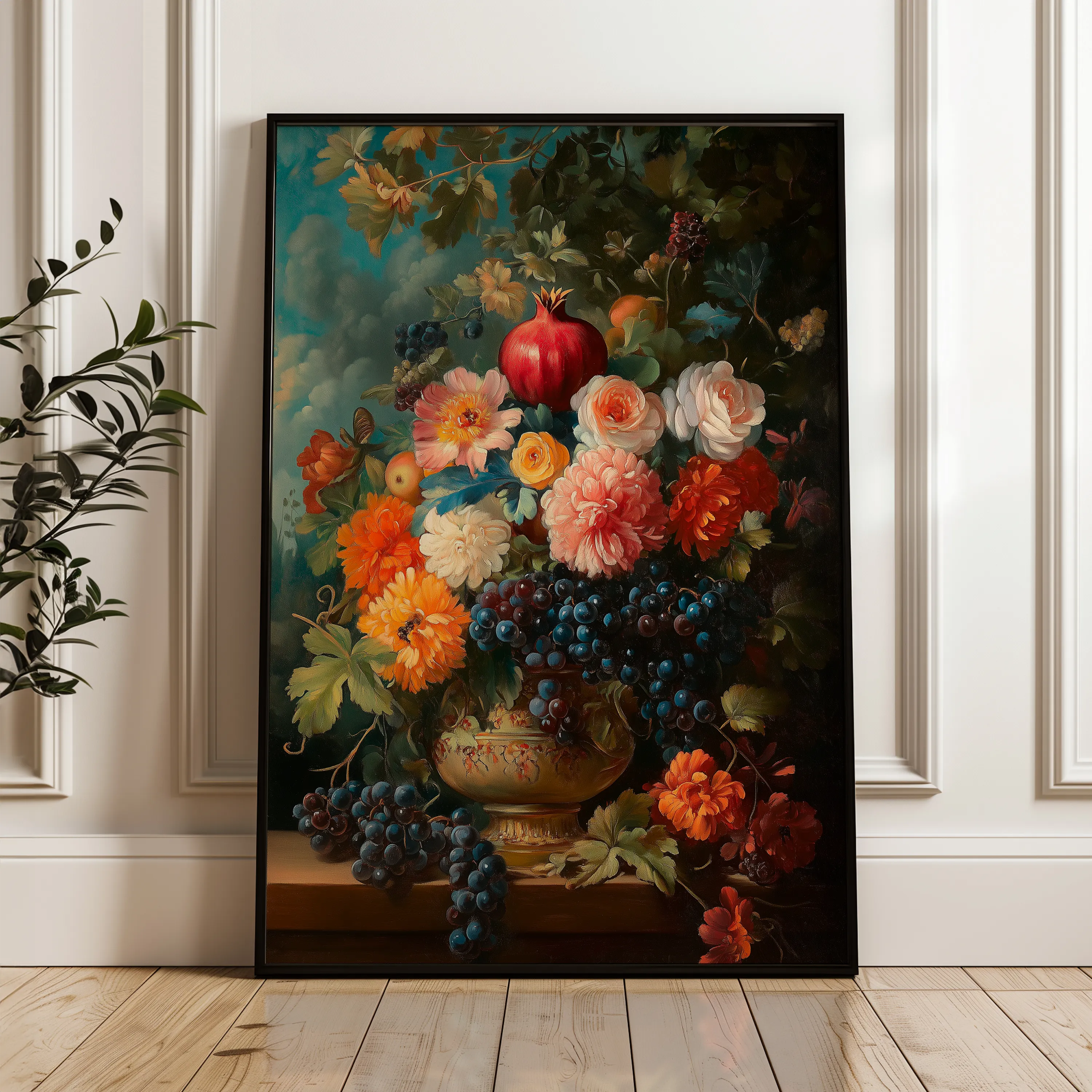 Floral 1228 Canvas Art 18" x 24" / 45 x 60 cm / Black