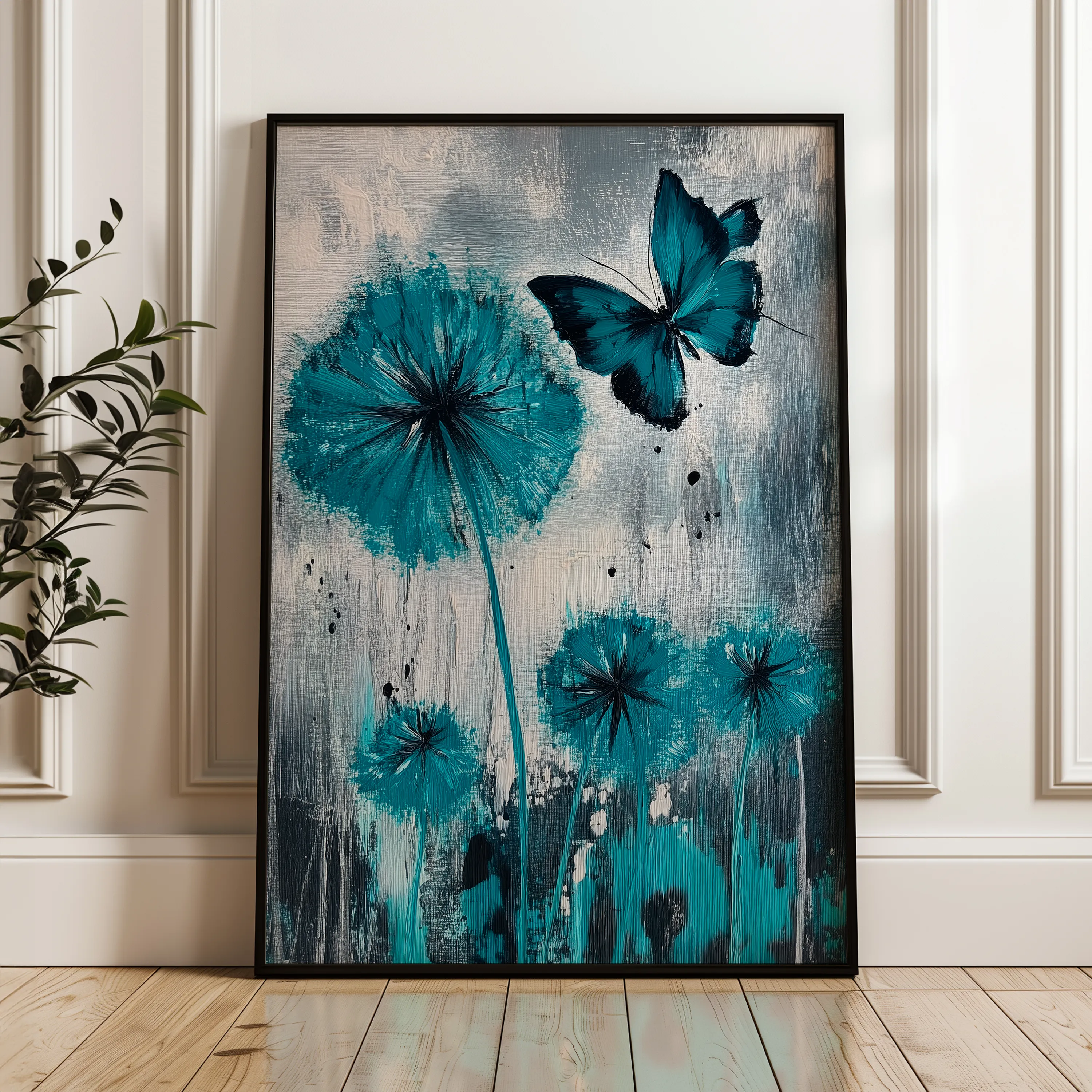 Floral 1235 Canvas Art 18" x 24" / 45 x 60 cm / Black