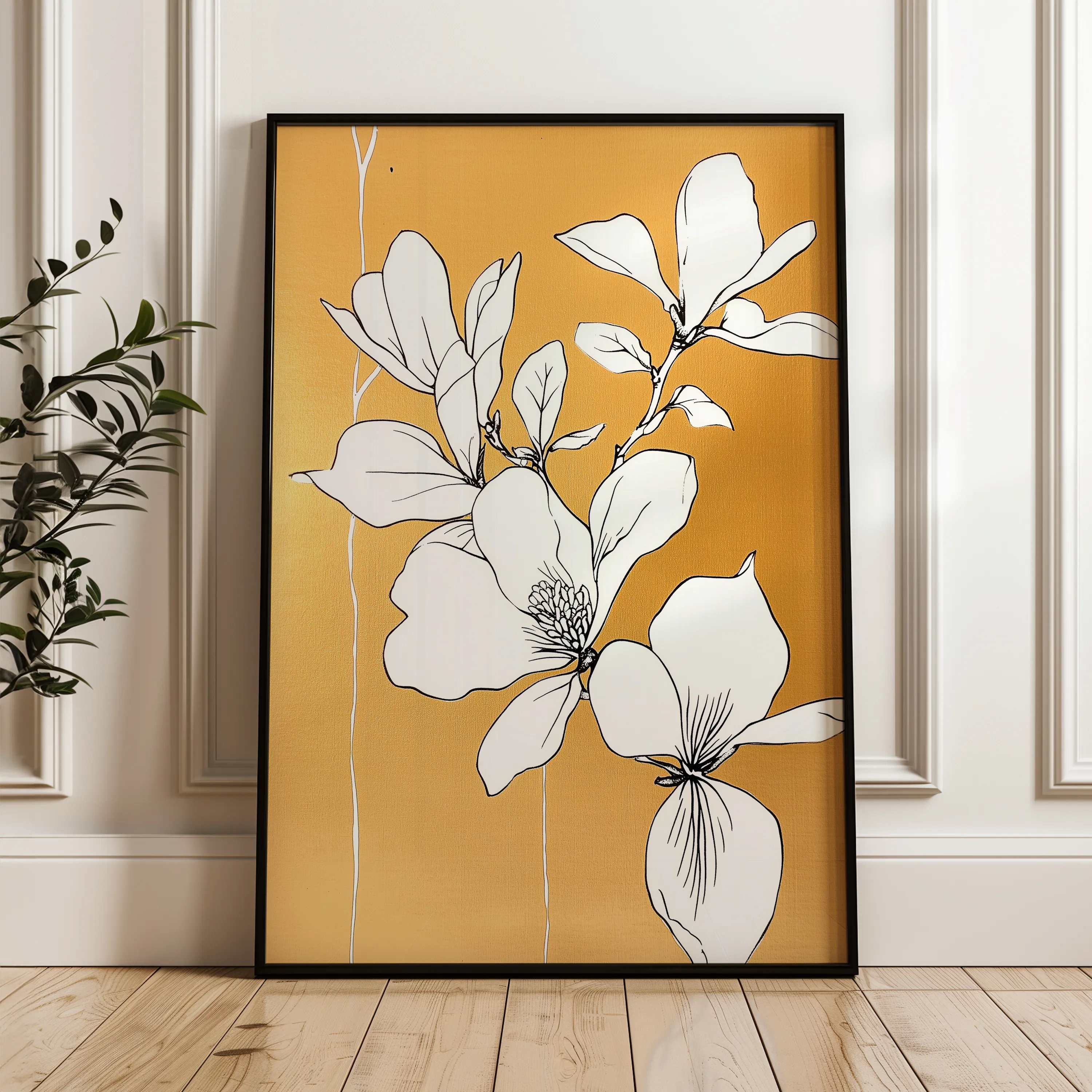 Floral 1239 Canvas Art 18" x 24" / 45 x 60 cm / Black
