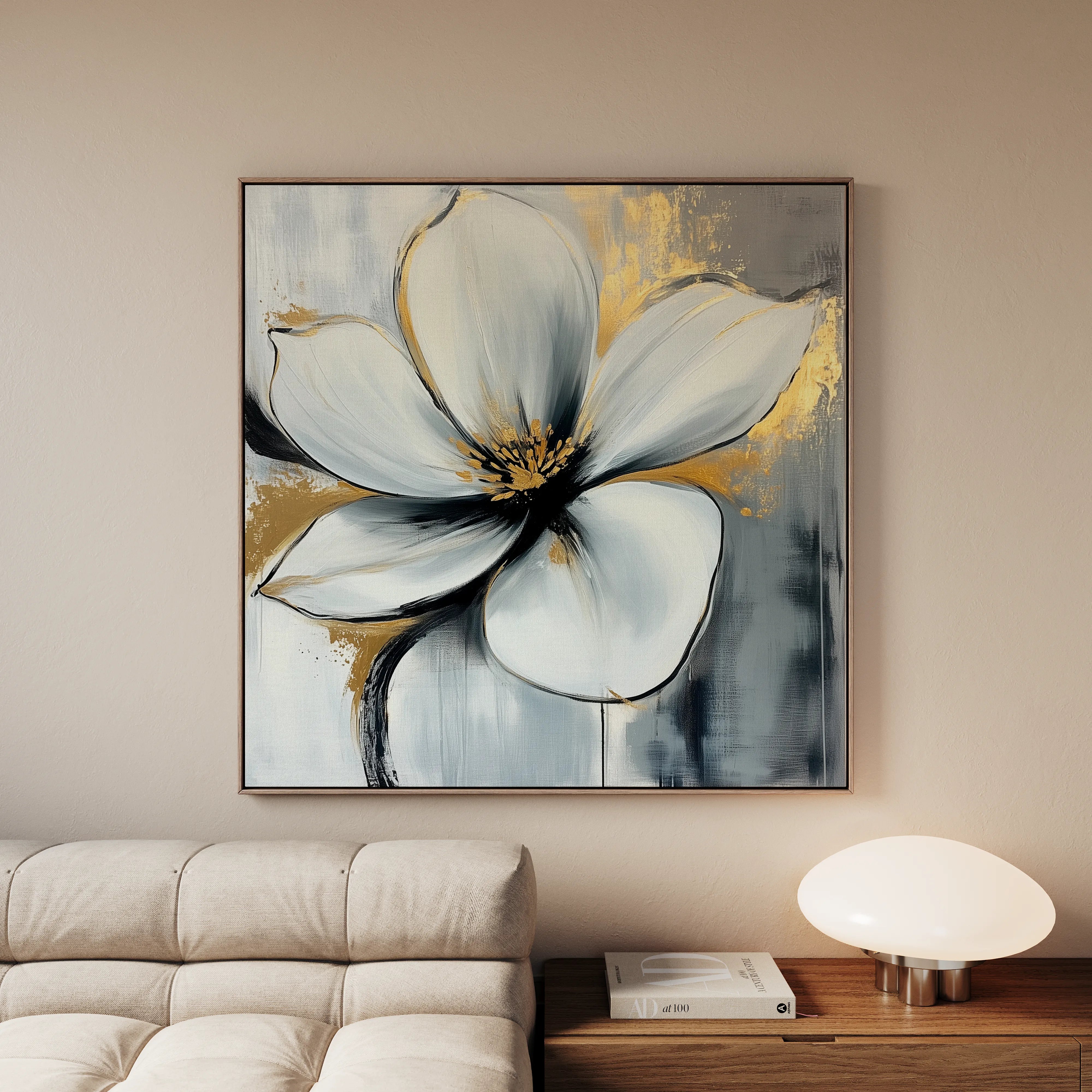 Floral 1242 Canvas Art 16" x 16" / 40 x 40 cm / Black