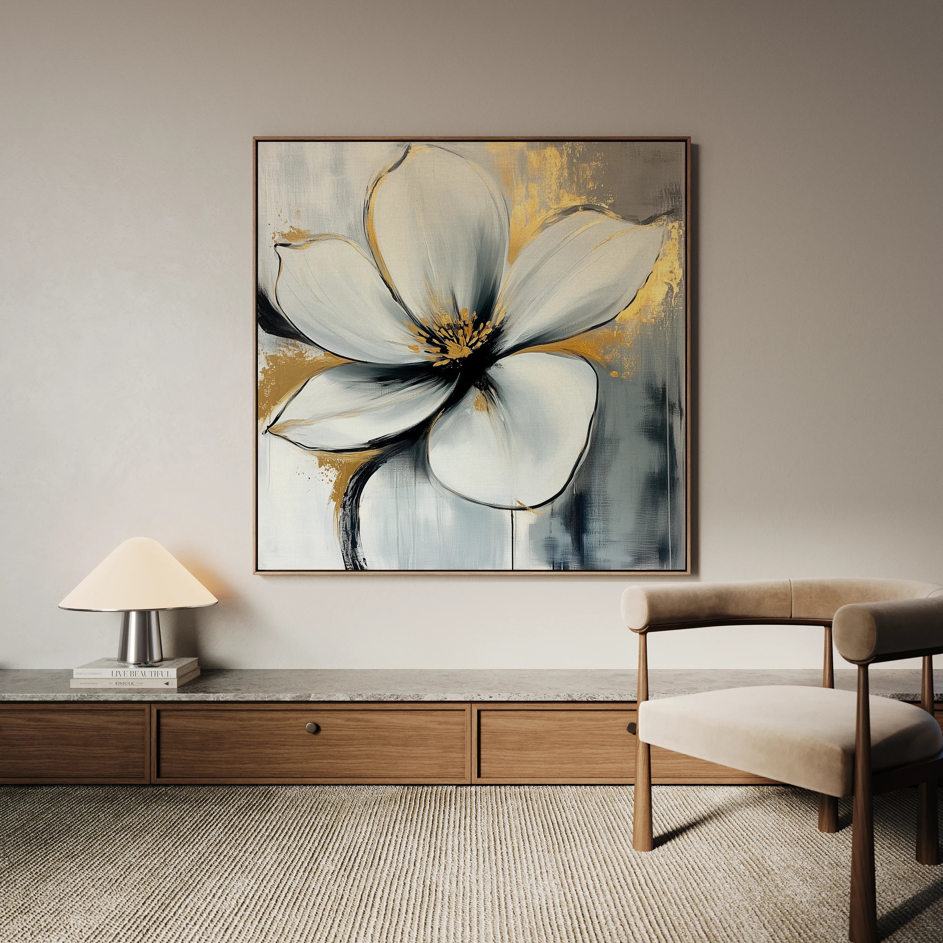 Floral 1242 Canvas Art 16" x 16" / 40 x 40 cm / Black