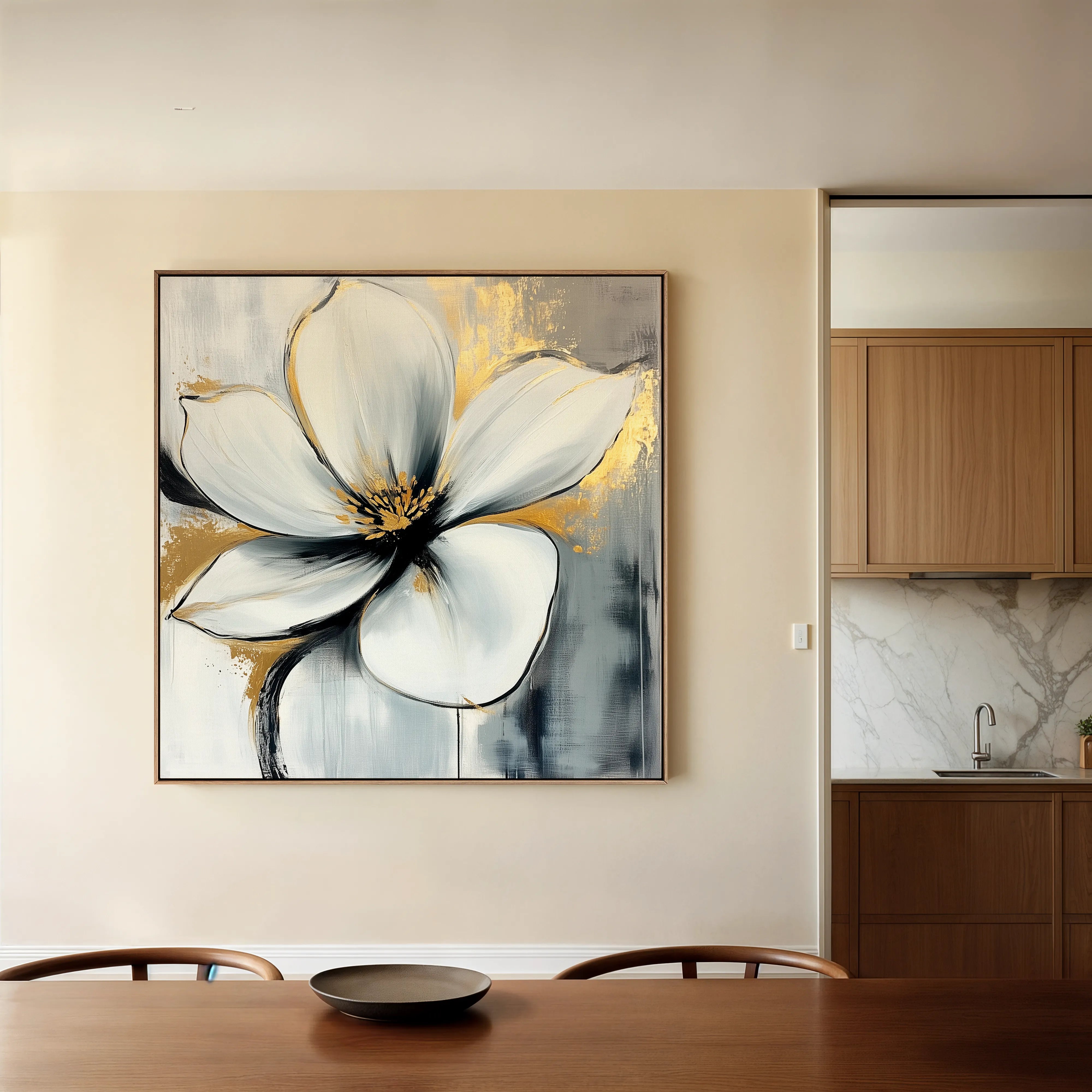 Floral 1242 Canvas Art 16" x 16" / 40 x 40 cm / Black