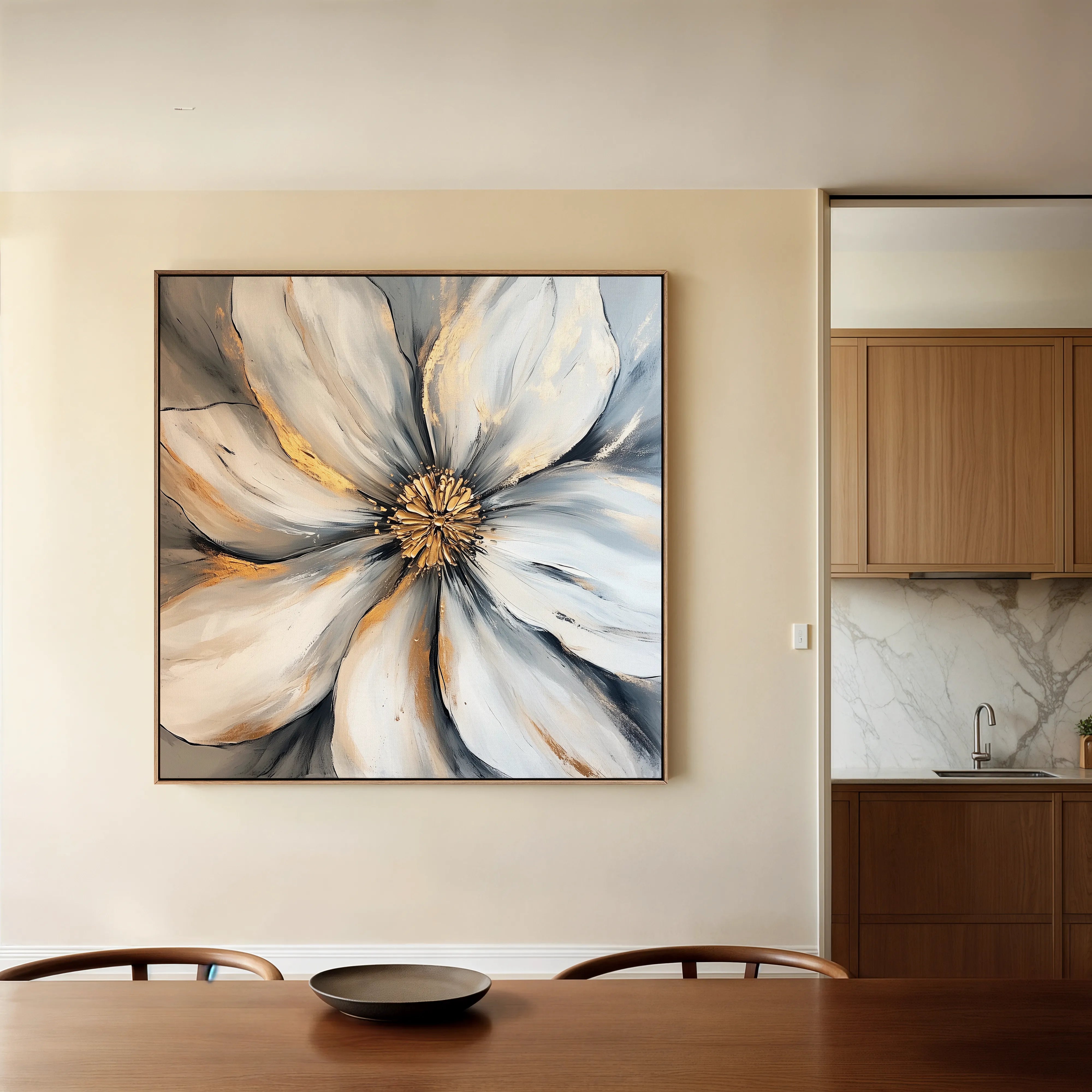 Floral 1243 Canvas Art 16" x 16" / 40 x 40 cm / Black