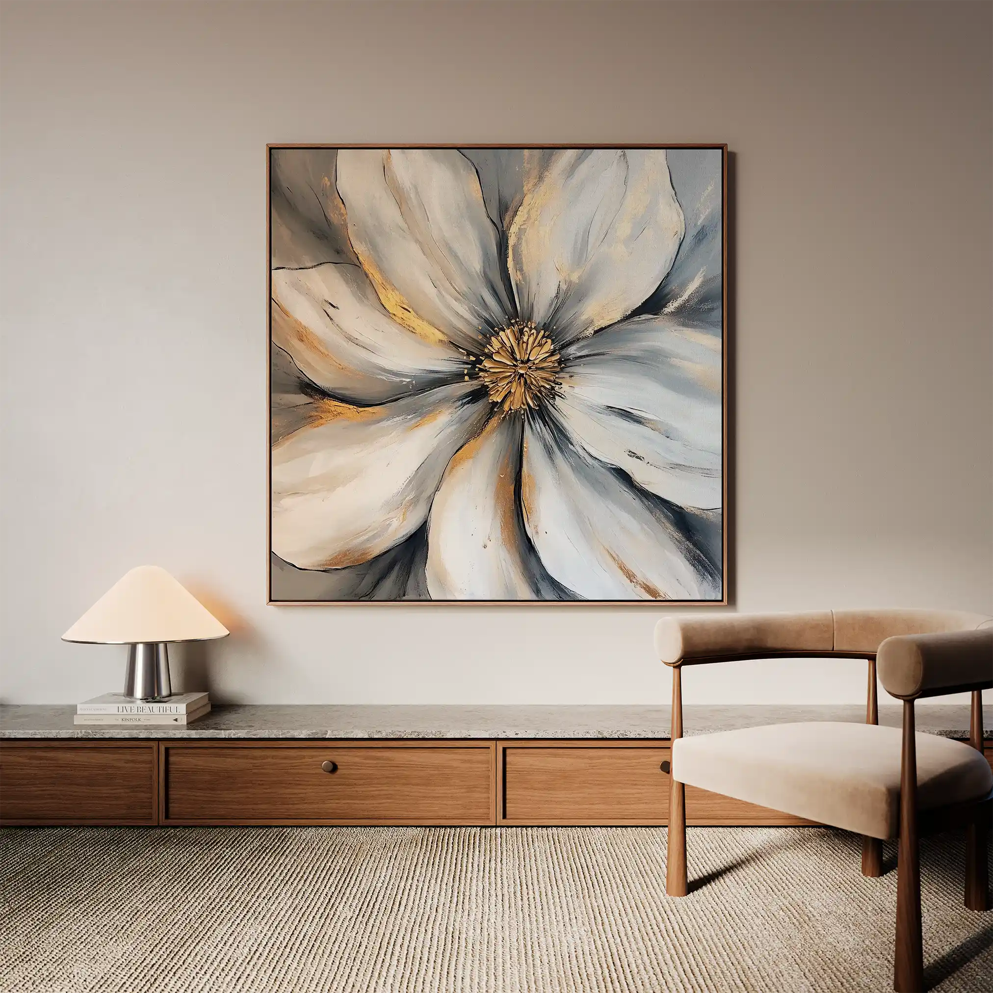 Floral 1243 Canvas Art 16" x 16" / 40 x 40 cm / Black