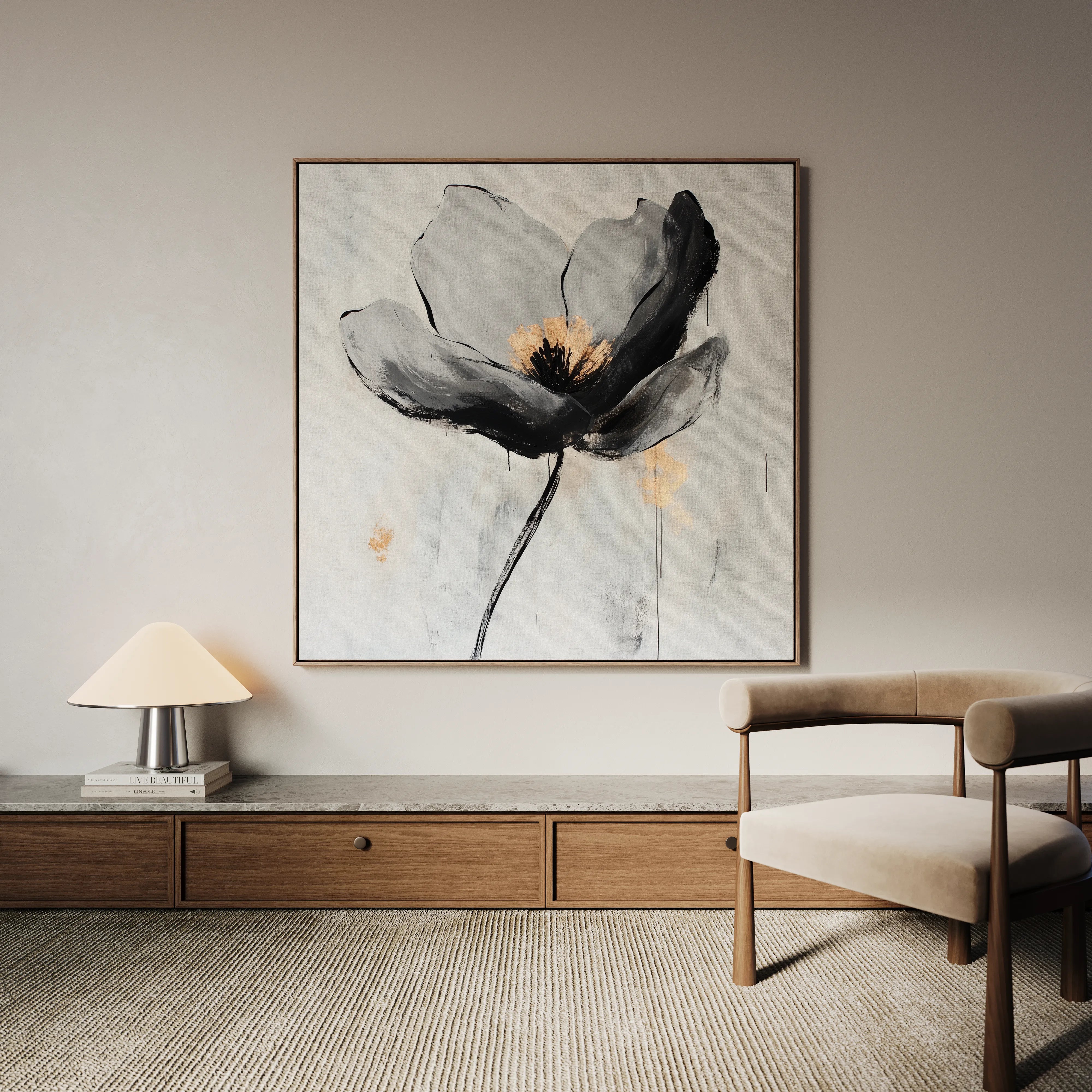 Floral 1244 Canvas Art 16" x 16" / 40 x 40 cm / Black