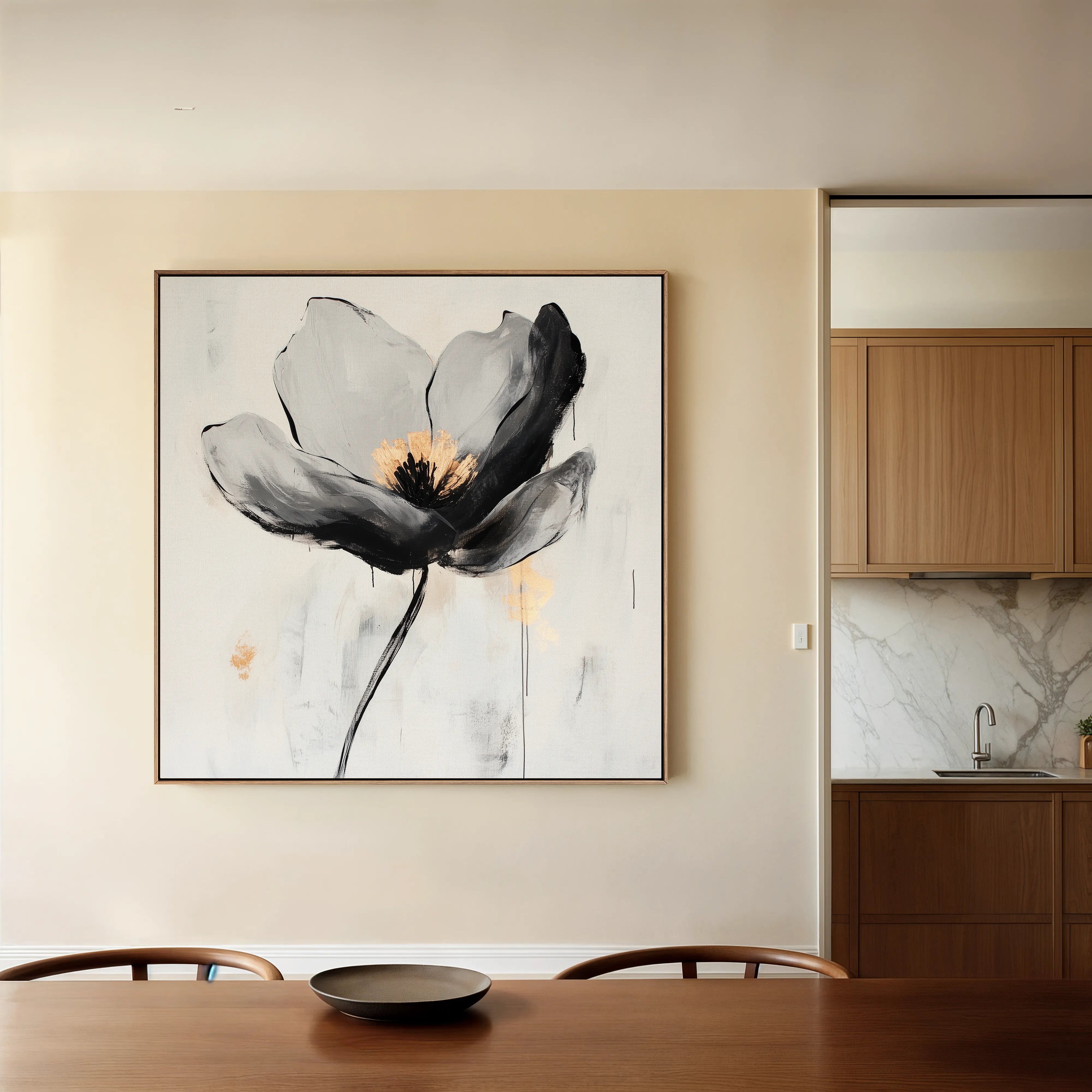 Floral 1244 Canvas Art 16" x 16" / 40 x 40 cm / Black