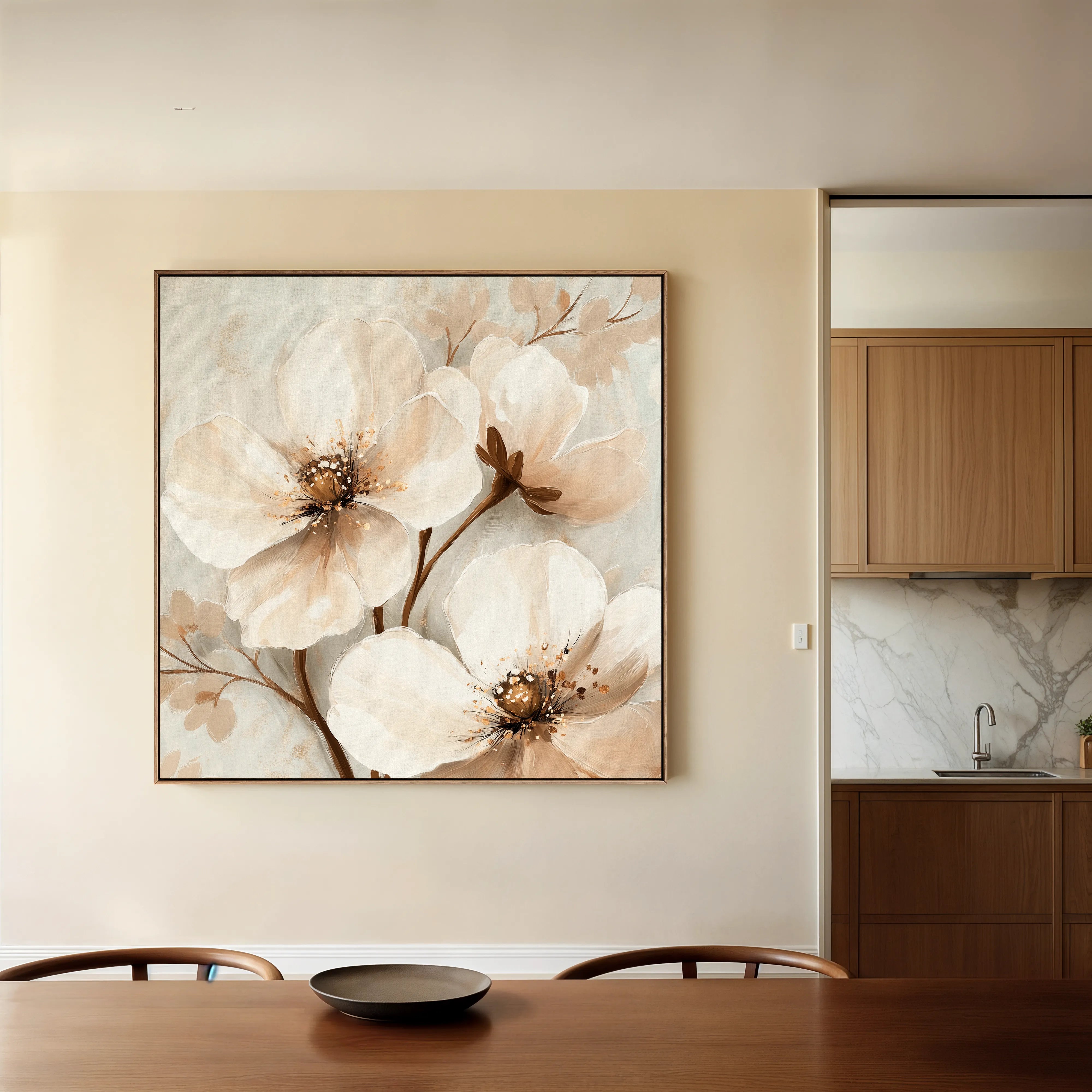Floral 1246 Canvas Art 16" x 16" / 40 x 40 cm / Black