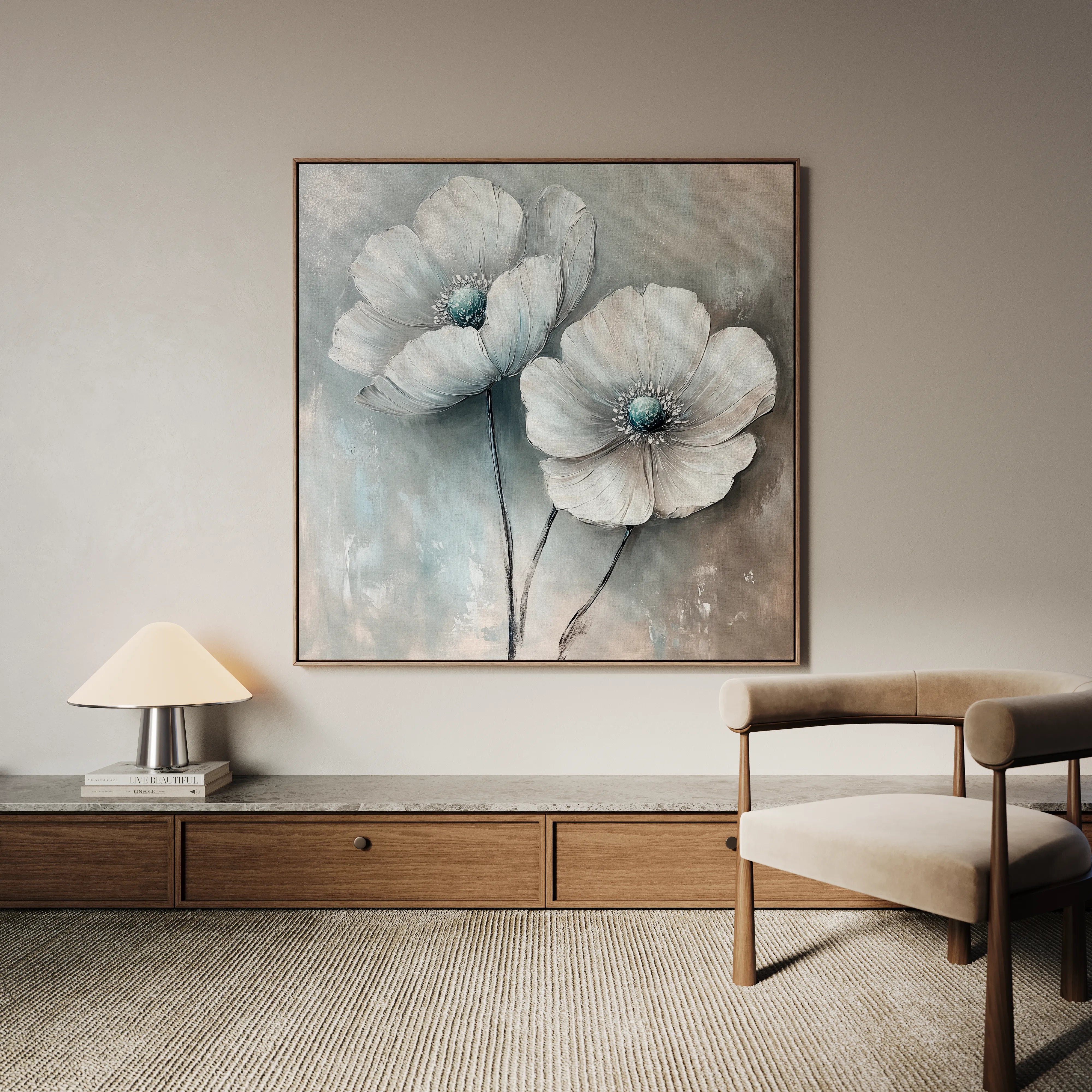 Floral 1247 Canvas Art 16" x 16" / 40 x 40 cm / Black