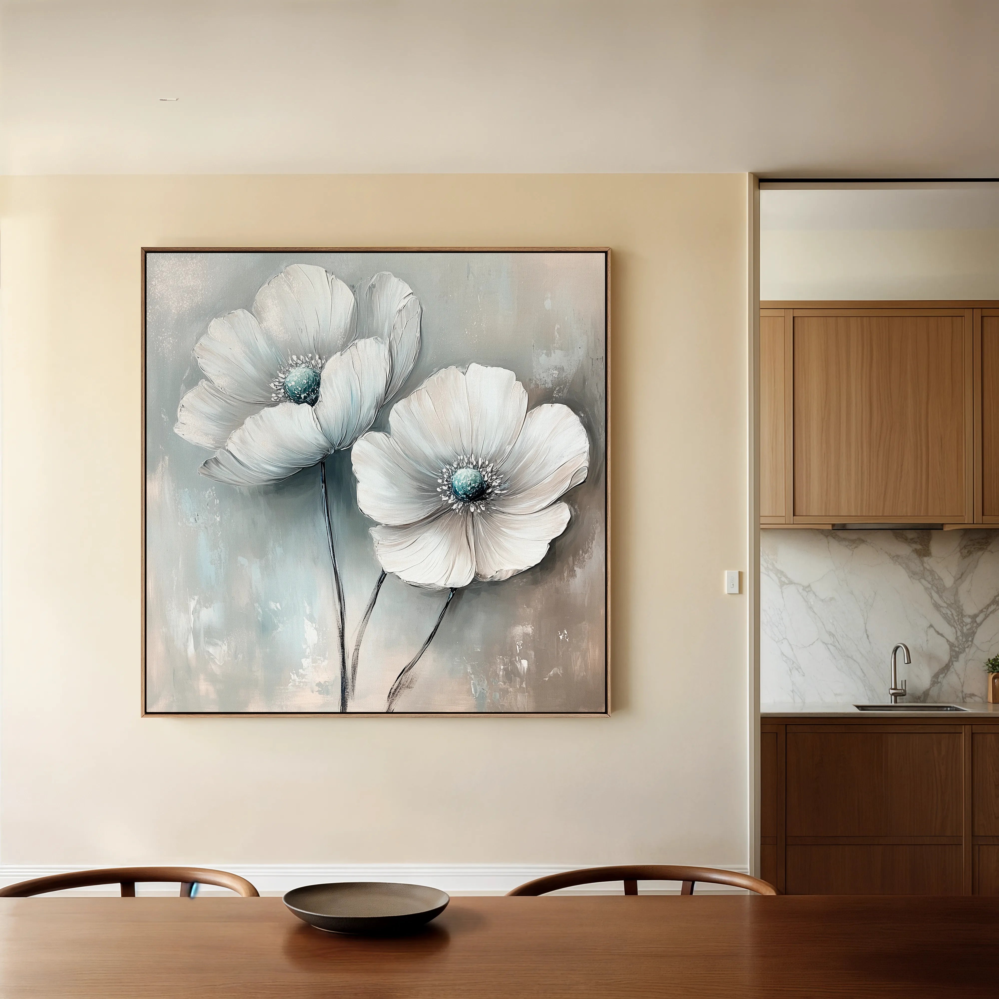 Floral 1247 Canvas Art 16" x 16" / 40 x 40 cm / Black