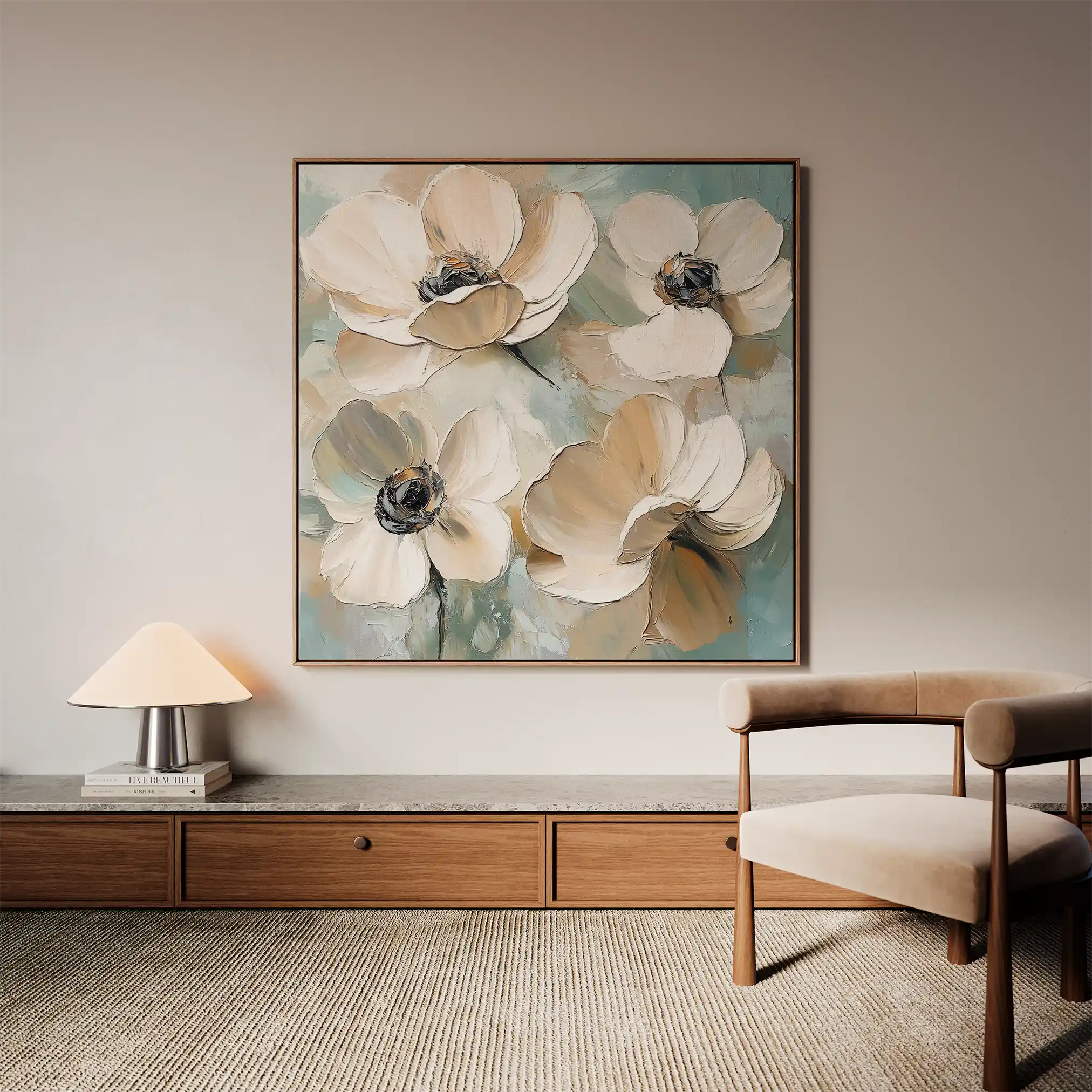 Floral 1248 Canvas Art 16" x 16" / 40 x 40 cm / Black