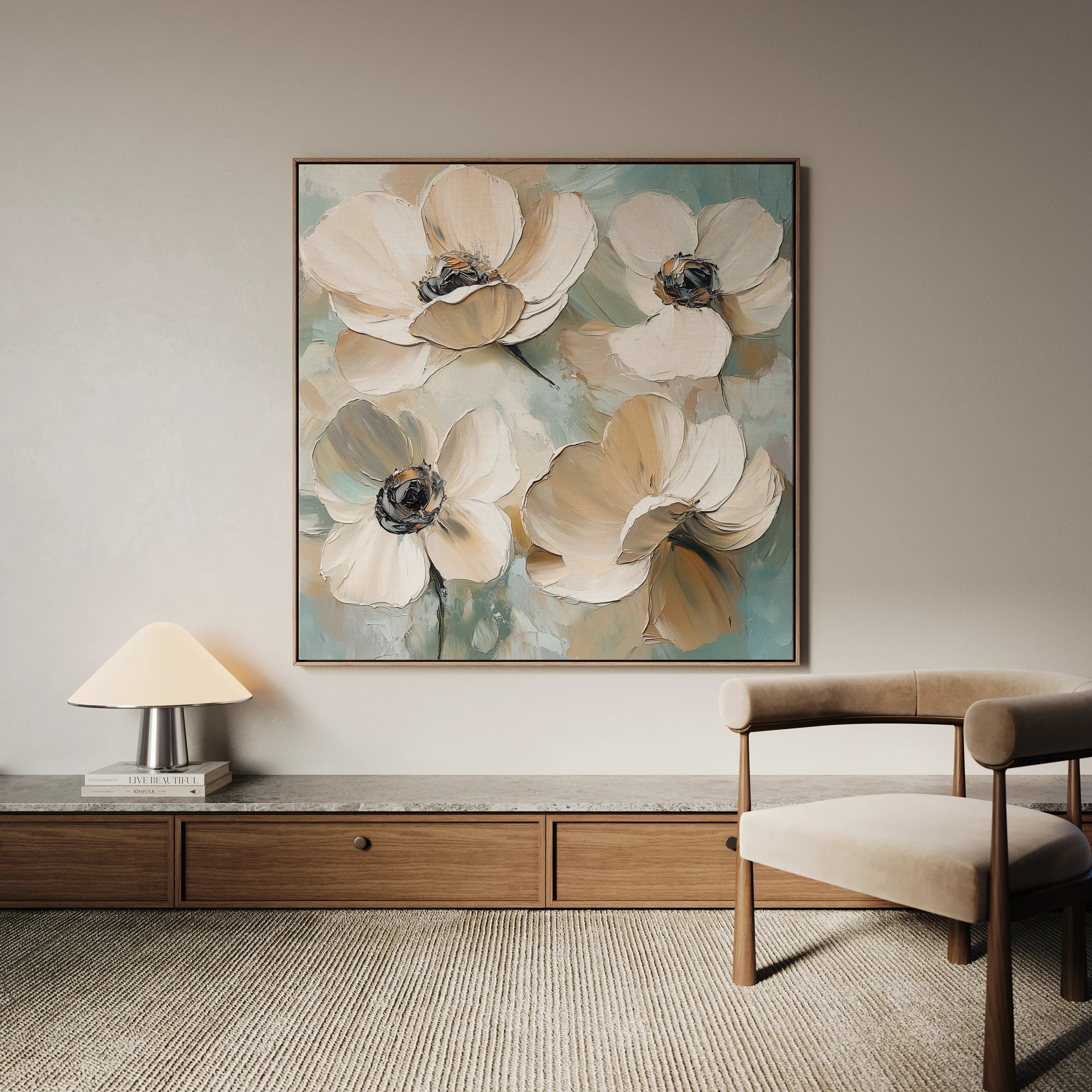 Floral 1248 Canvas Art 16" x 16" / 40 x 40 cm / Black