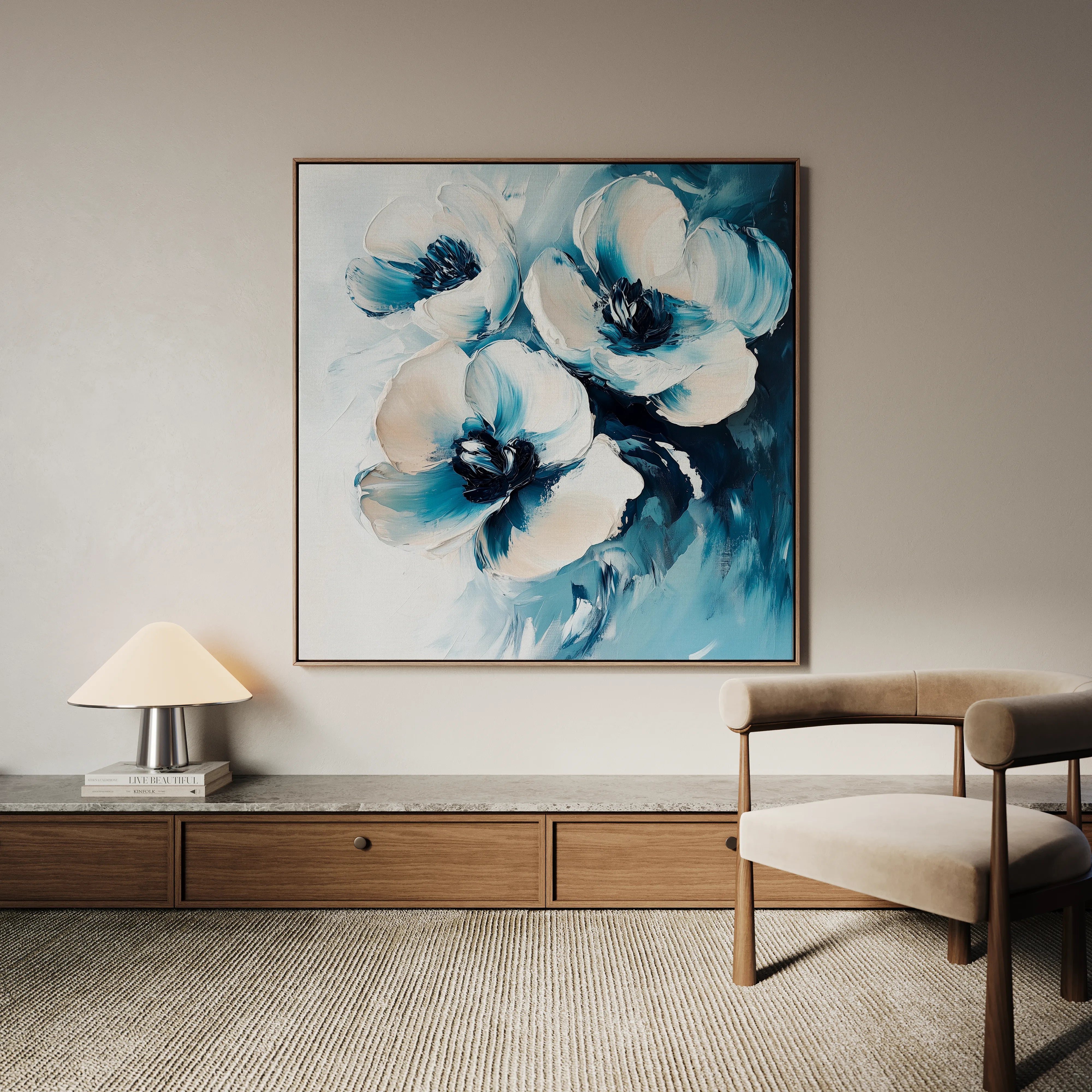 Floral 1251 Canvas Art 16" x 16" / 40 x 40 cm / Black