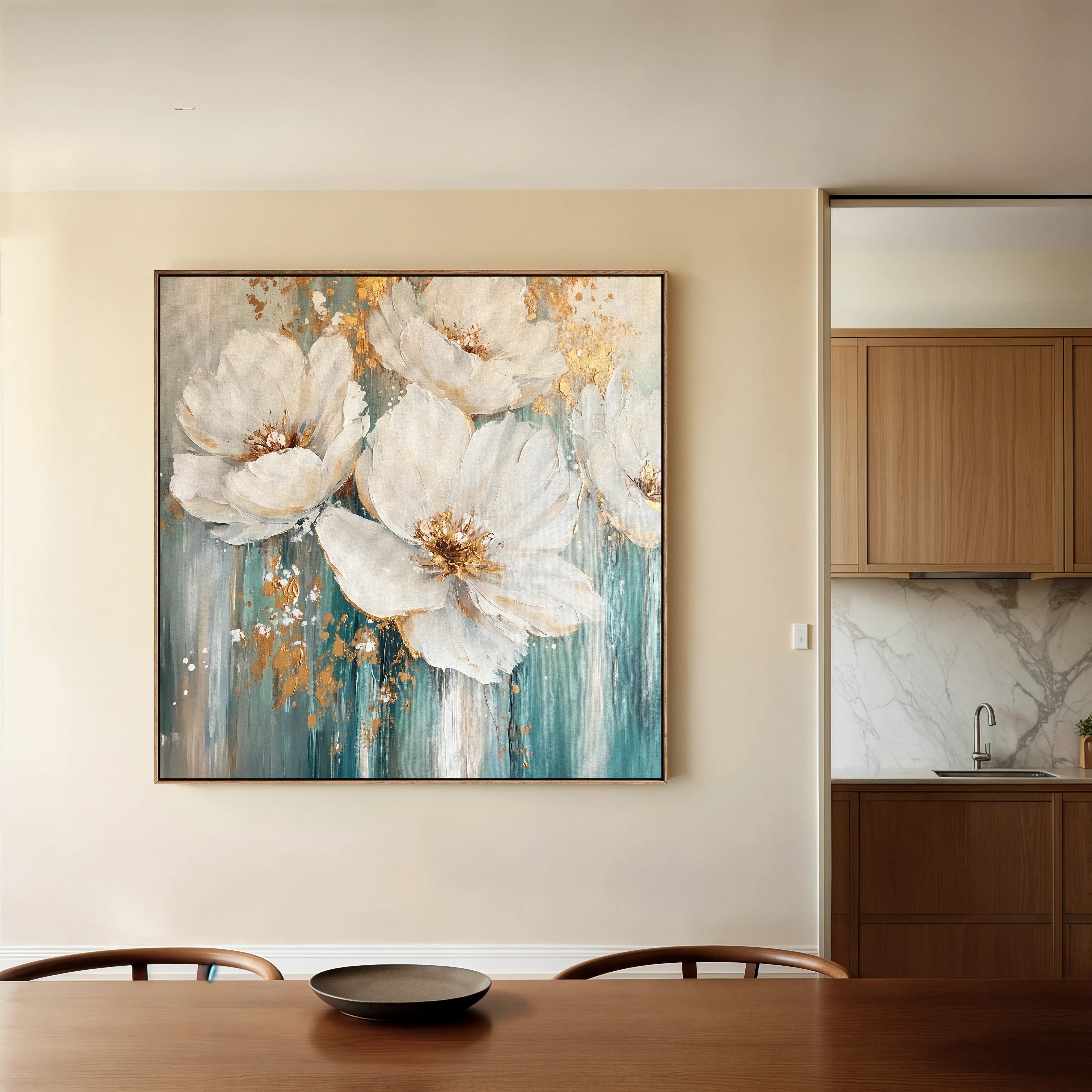 Floral 1252 Canvas Art 16" x 16" / 40 x 40 cm / Black