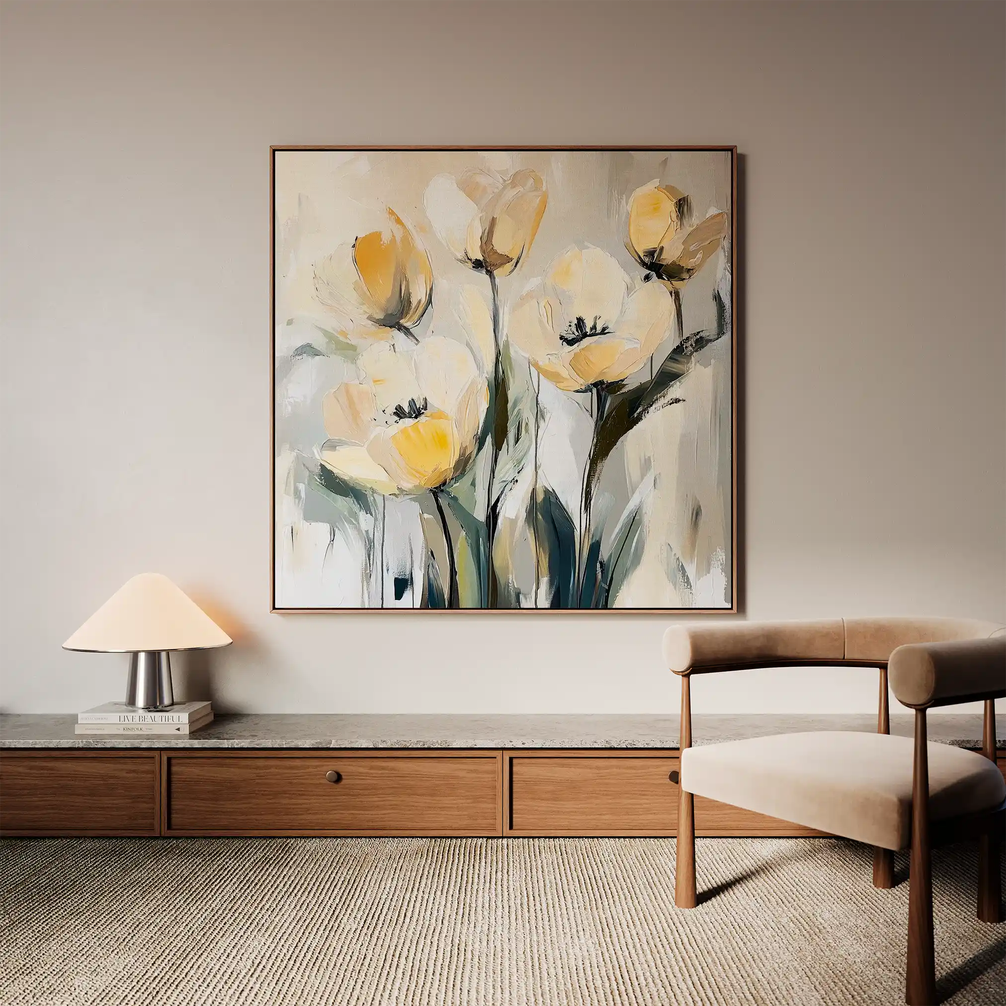 Floral 1254 Canvas Art 16" x 16" / 40 x 40 cm / Black