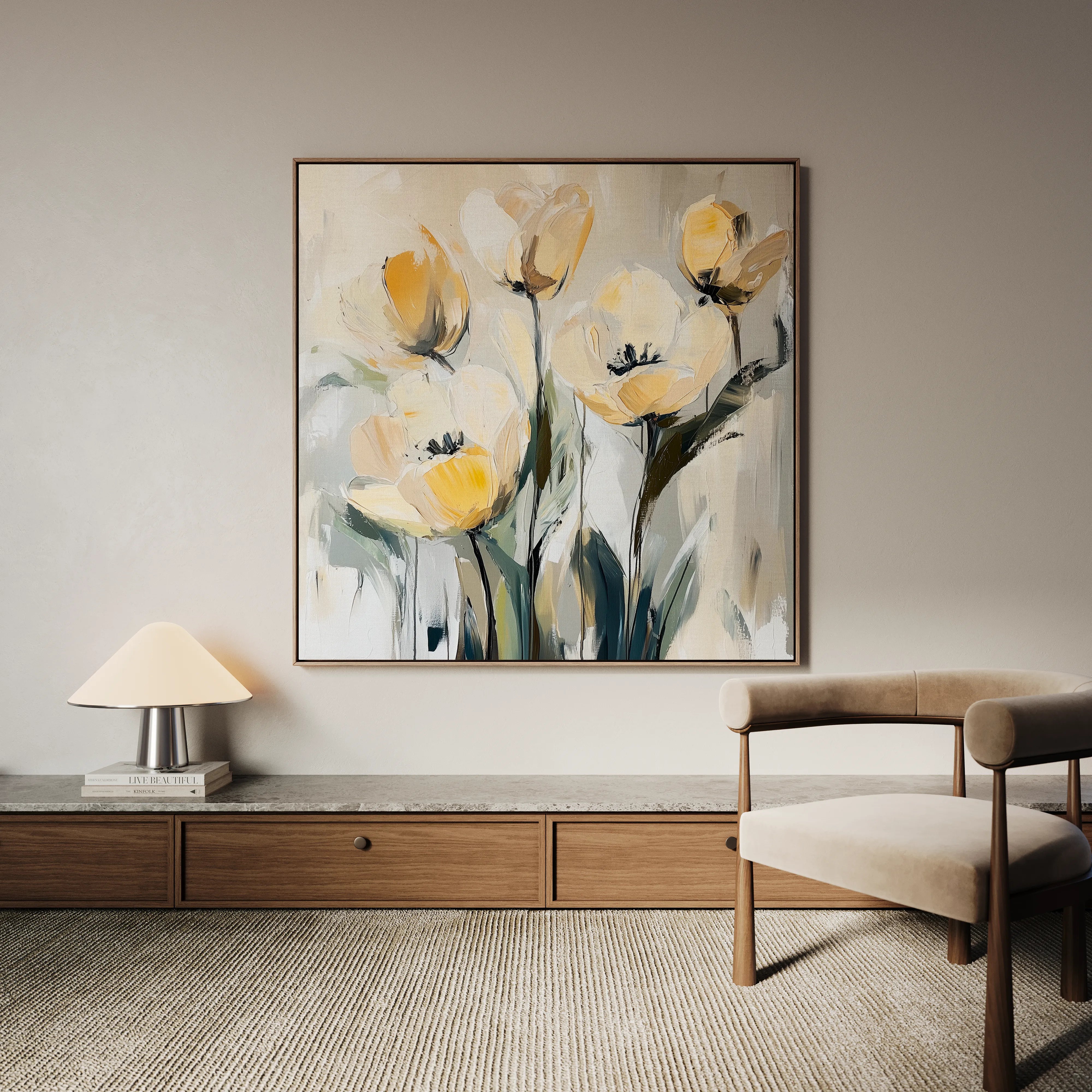 Floral 1254 Canvas Art 16" x 16" / 40 x 40 cm / Black