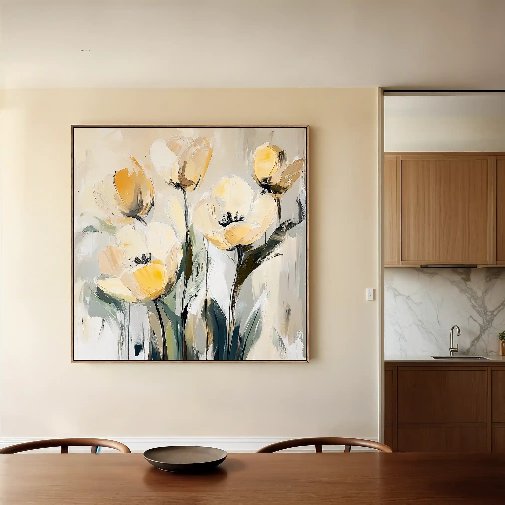 Floral 1254 Canvas Art 16" x 16" / 40 x 40 cm / Black