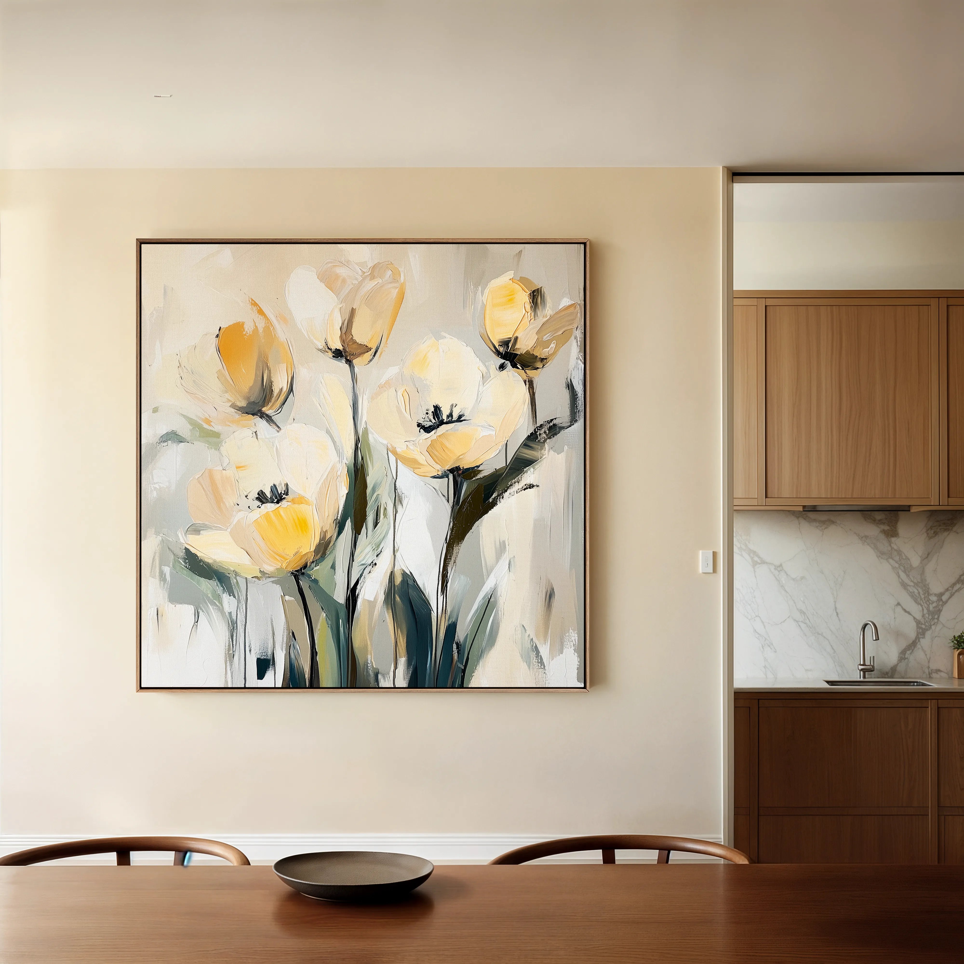 Floral 1254 Canvas Art 16" x 16" / 40 x 40 cm / Black