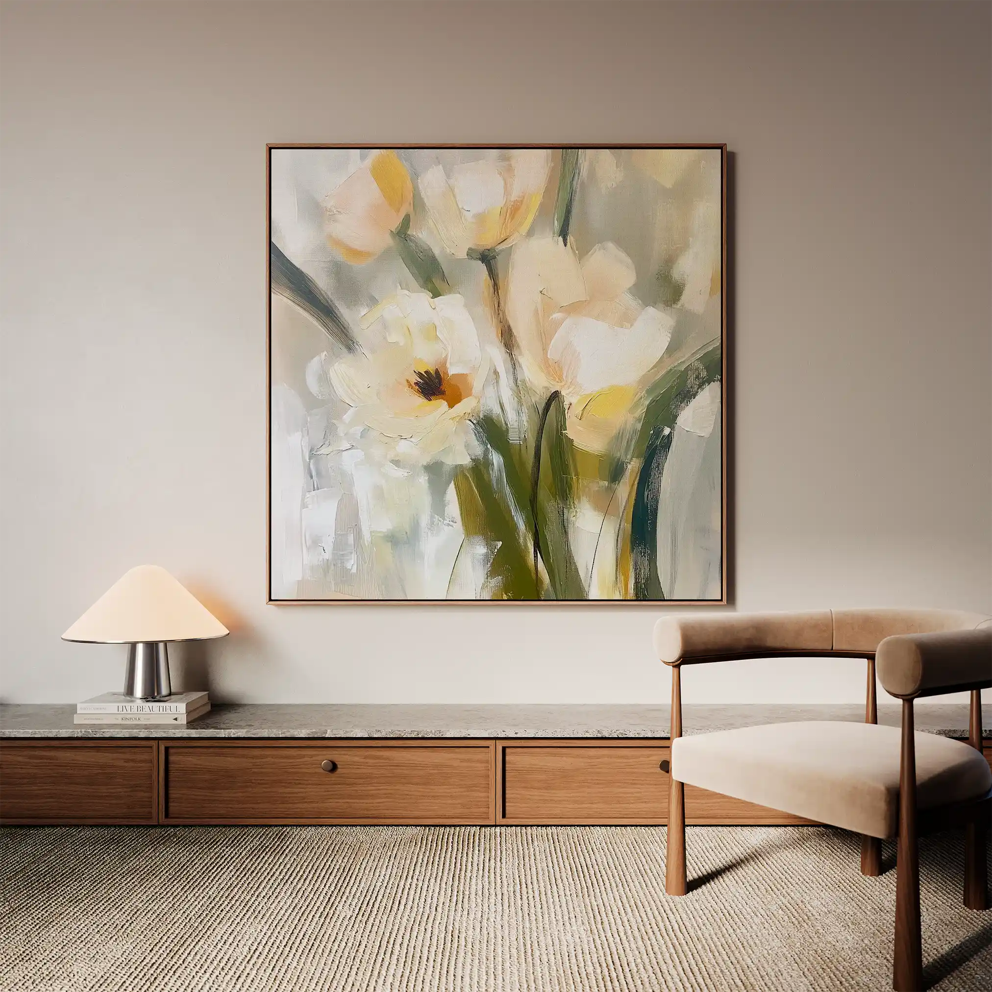 Floral 1255 Canvas Art 16" x 16" / 40 x 40 cm / Black
