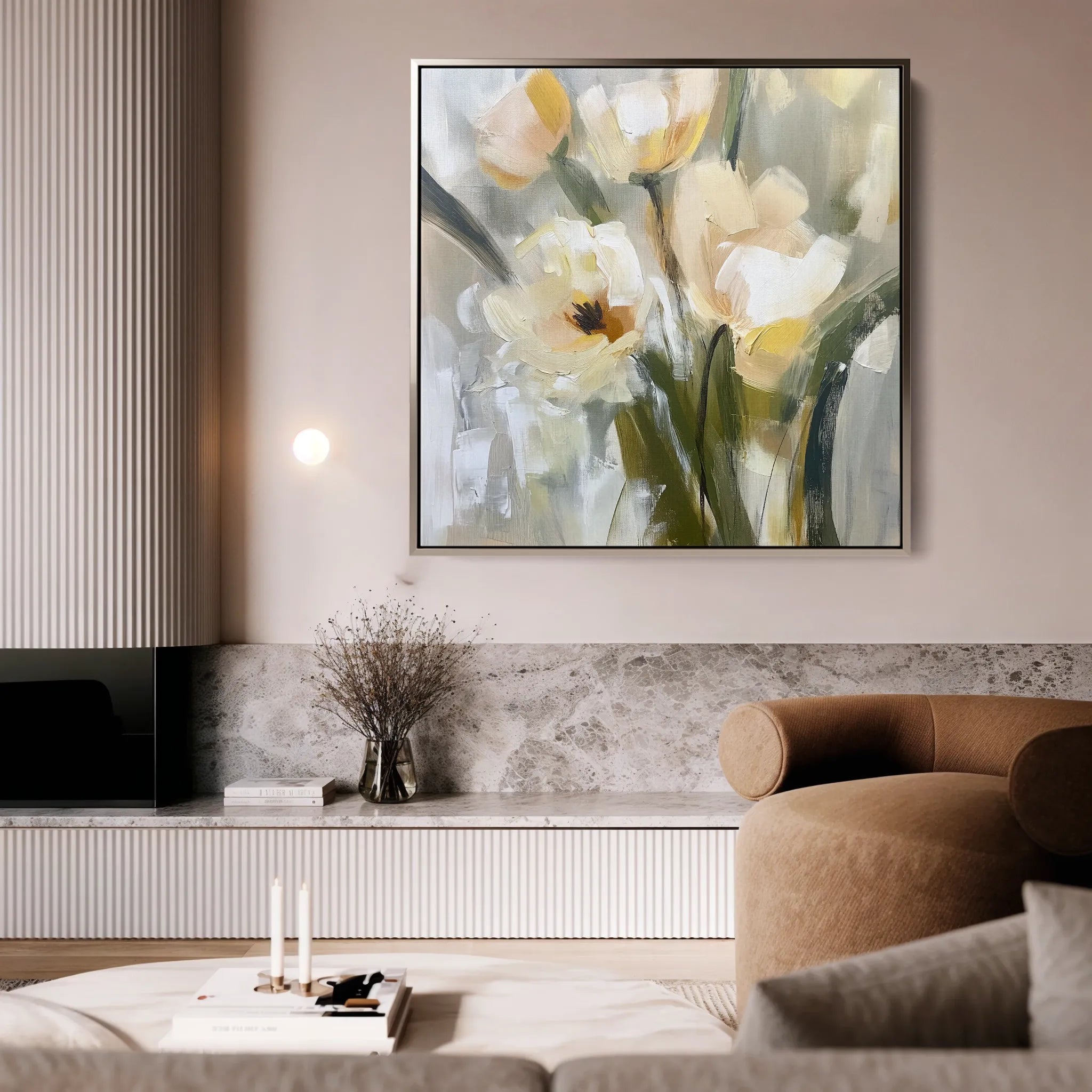 Floral 1255 Canvas Art 16" x 16" / 40 x 40 cm / Black
