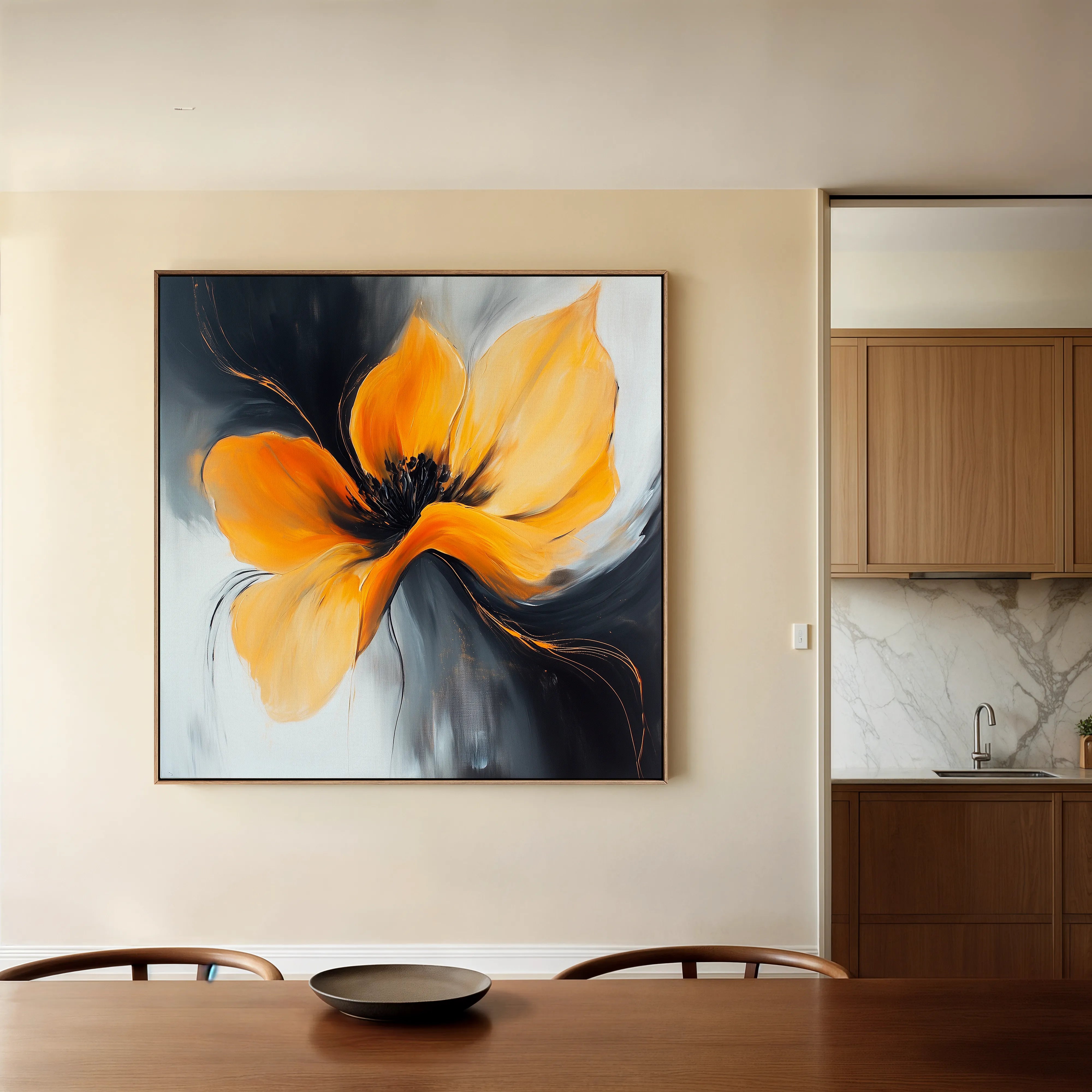 Floral 1261 Canvas Art 16" x 16" / 40 x 40 cm / Black