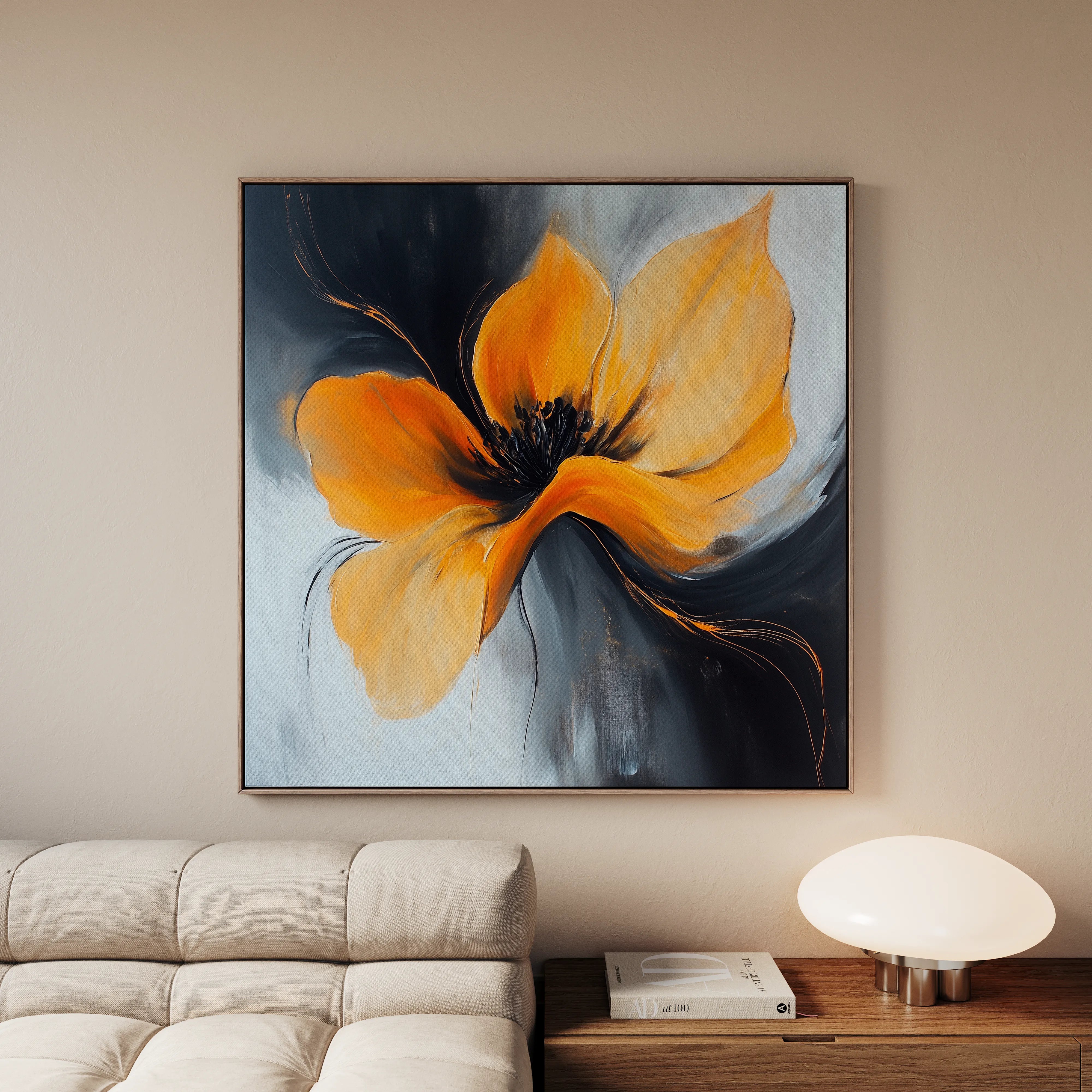 Floral 1261 Canvas Art 16" x 16" / 40 x 40 cm / Black
