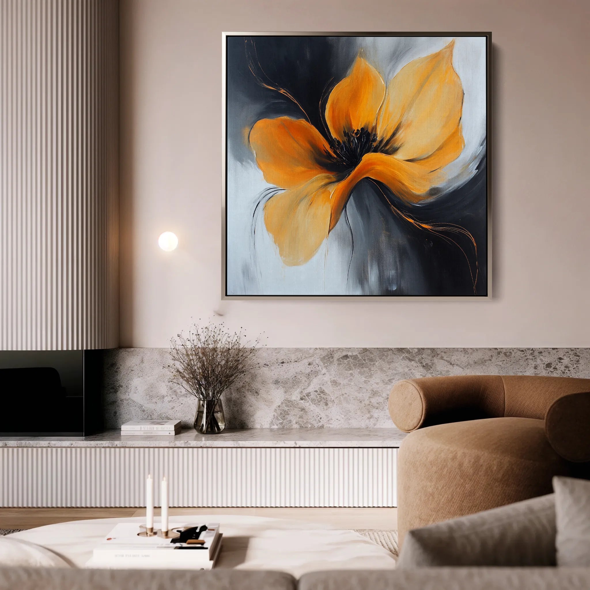 Floral 1261 Canvas Art 16" x 16" / 40 x 40 cm / Black