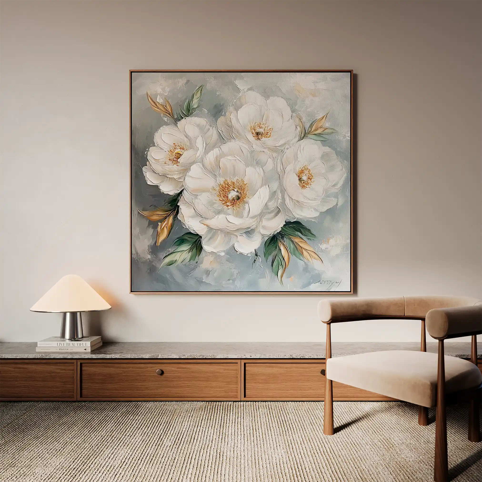 Floral 1262 Canvas Art 16" x 16" / 40 x 40 cm / Black