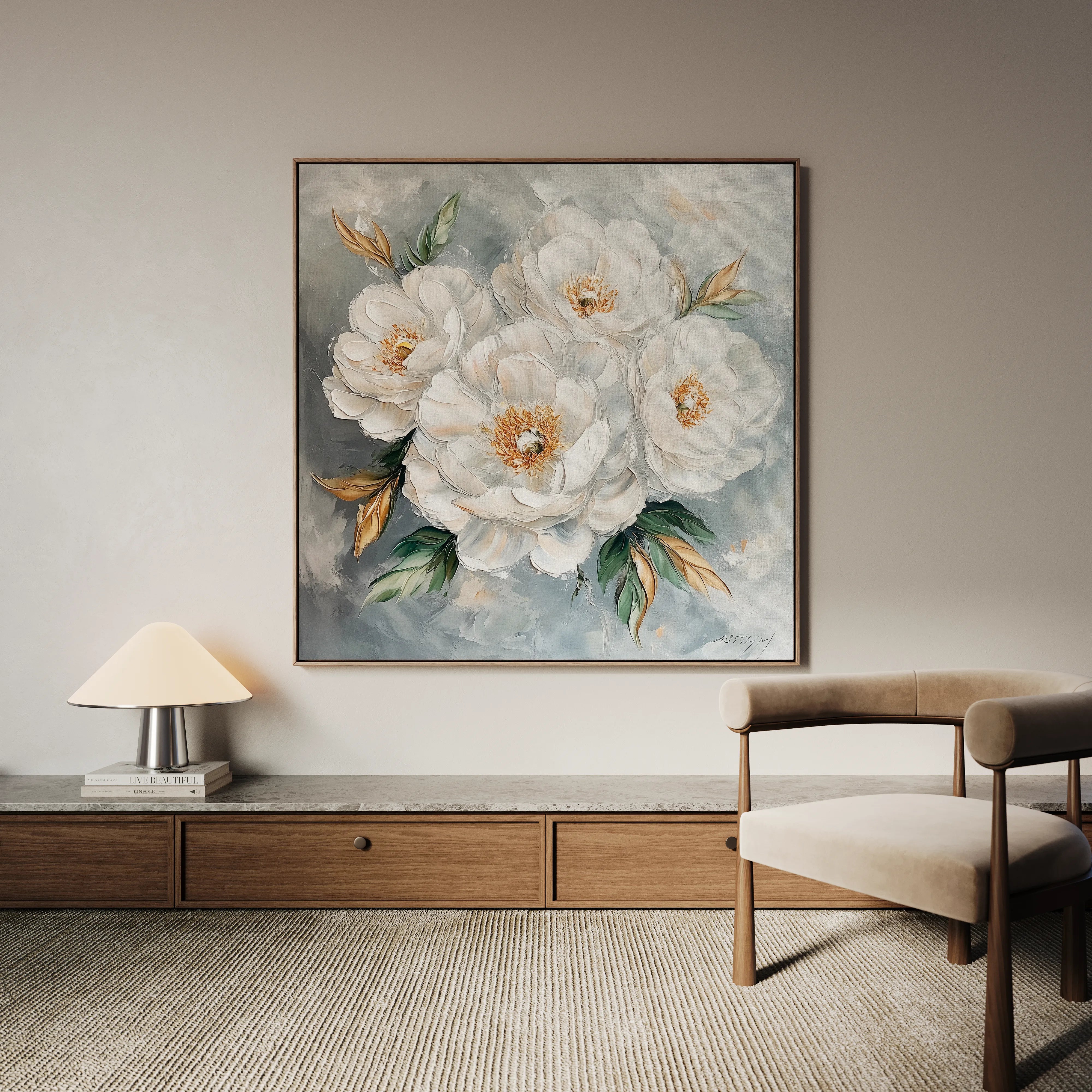 Floral 1262 Canvas Art 16" x 16" / 40 x 40 cm / Black