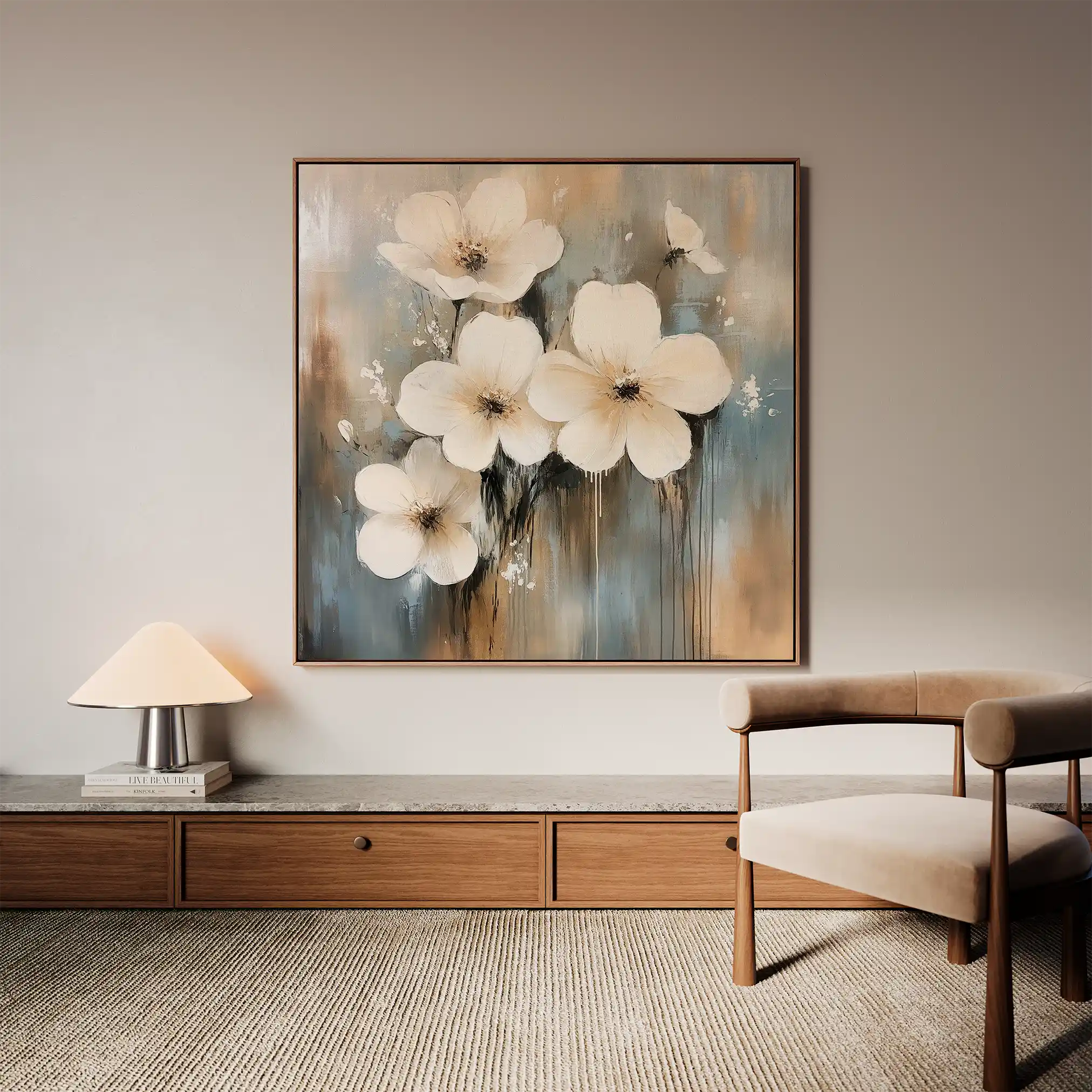 Floral 1265 Canvas Art 16" x 16" / 40 x 40 cm / Black