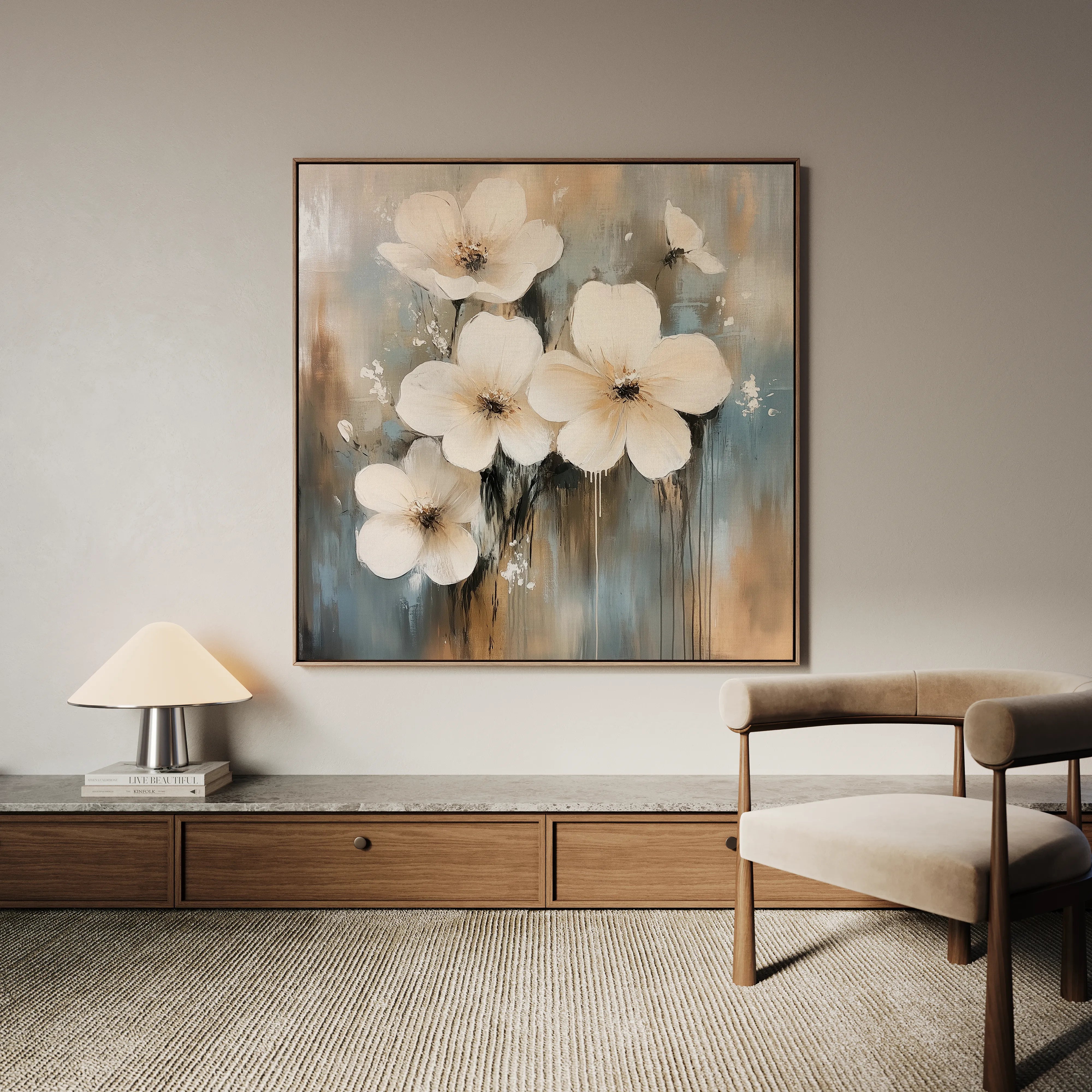Floral 1265 Canvas Art 16" x 16" / 40 x 40 cm / Black