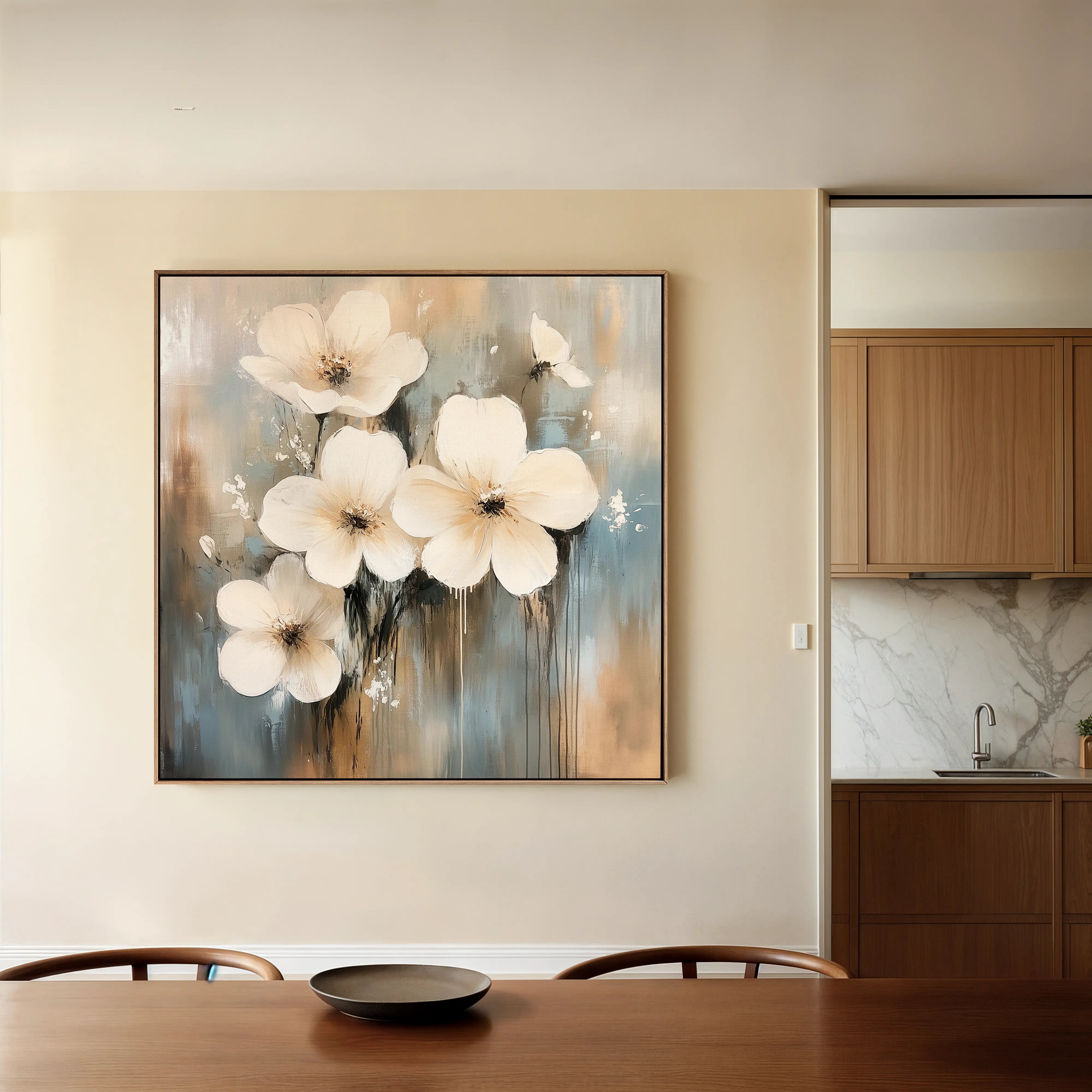 Floral 1265 Canvas Art 16" x 16" / 40 x 40 cm / Black