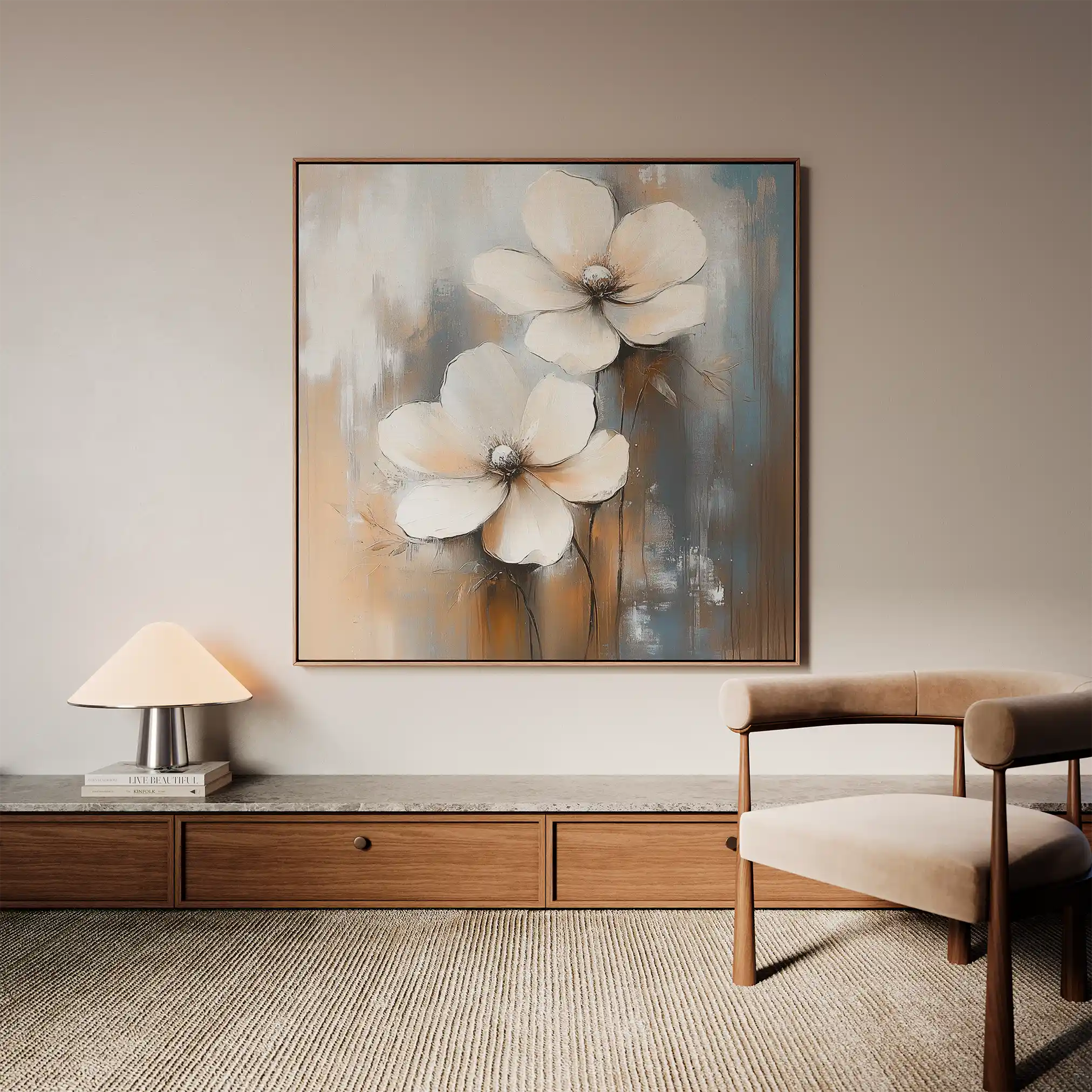 Floral 1266 Canvas Art 16" x 16" / 40 x 40 cm / Black