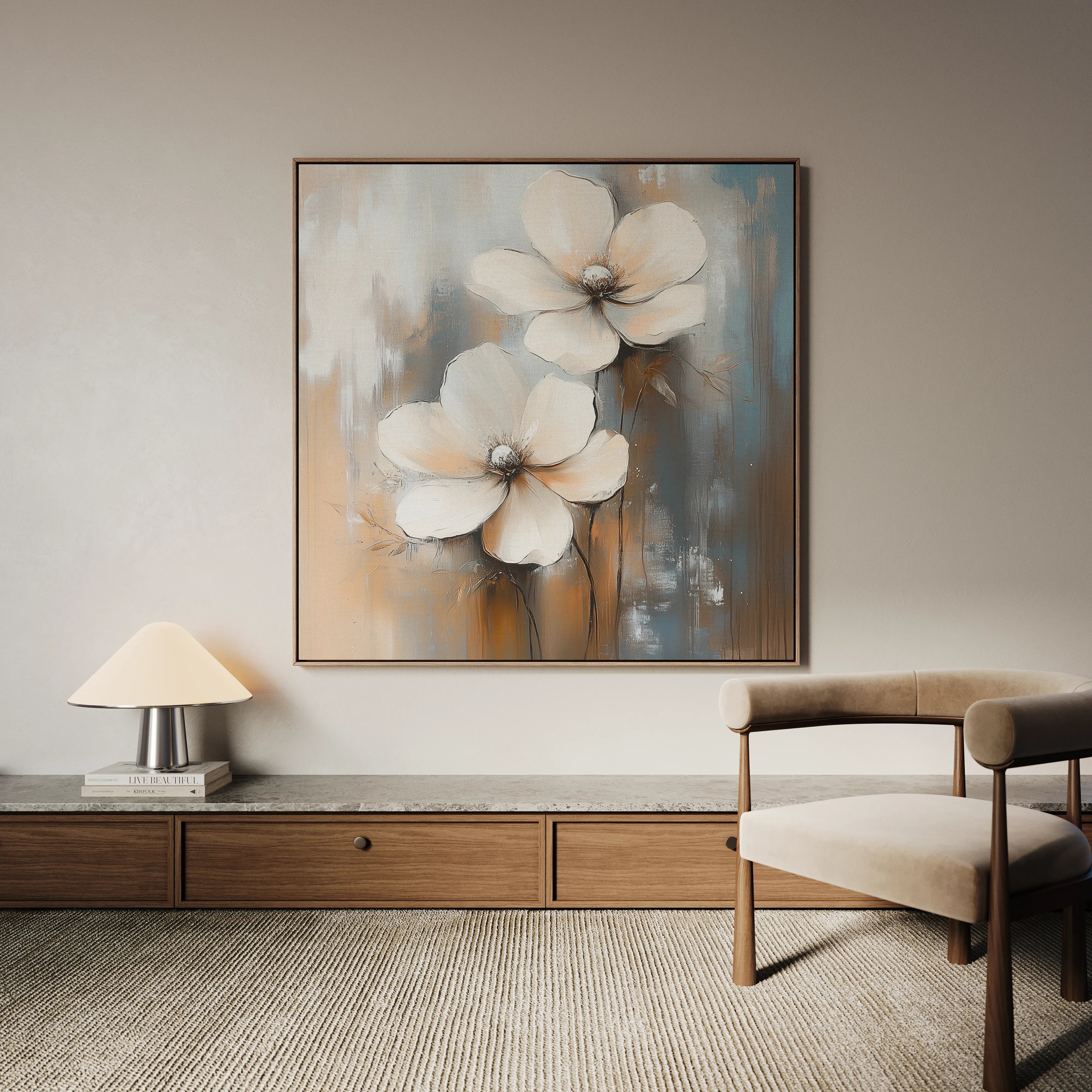 Floral 1266 Canvas Art 16" x 16" / 40 x 40 cm / Black
