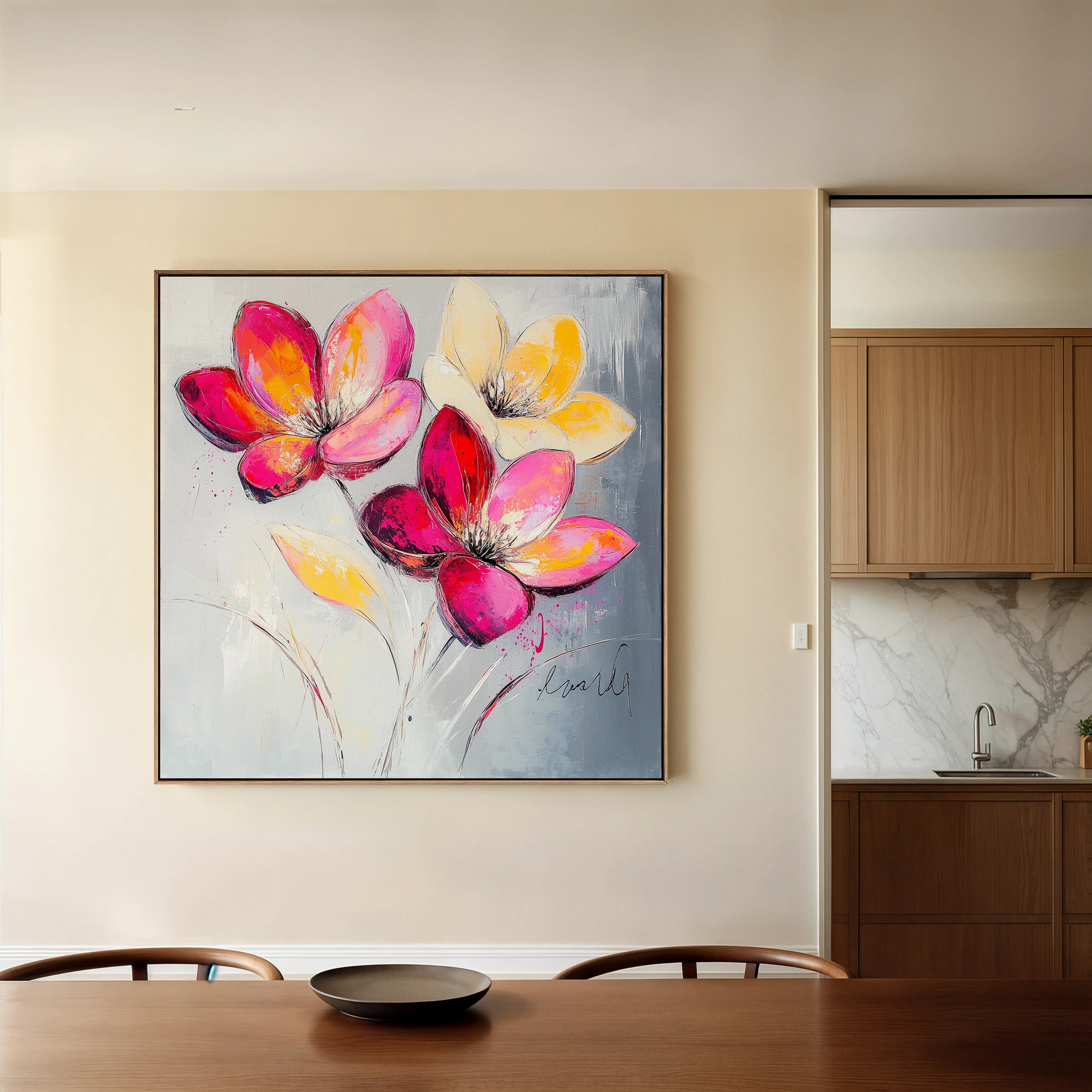 Floral 1267 Canvas Art 16" x 16" / 40 x 40 cm / Black