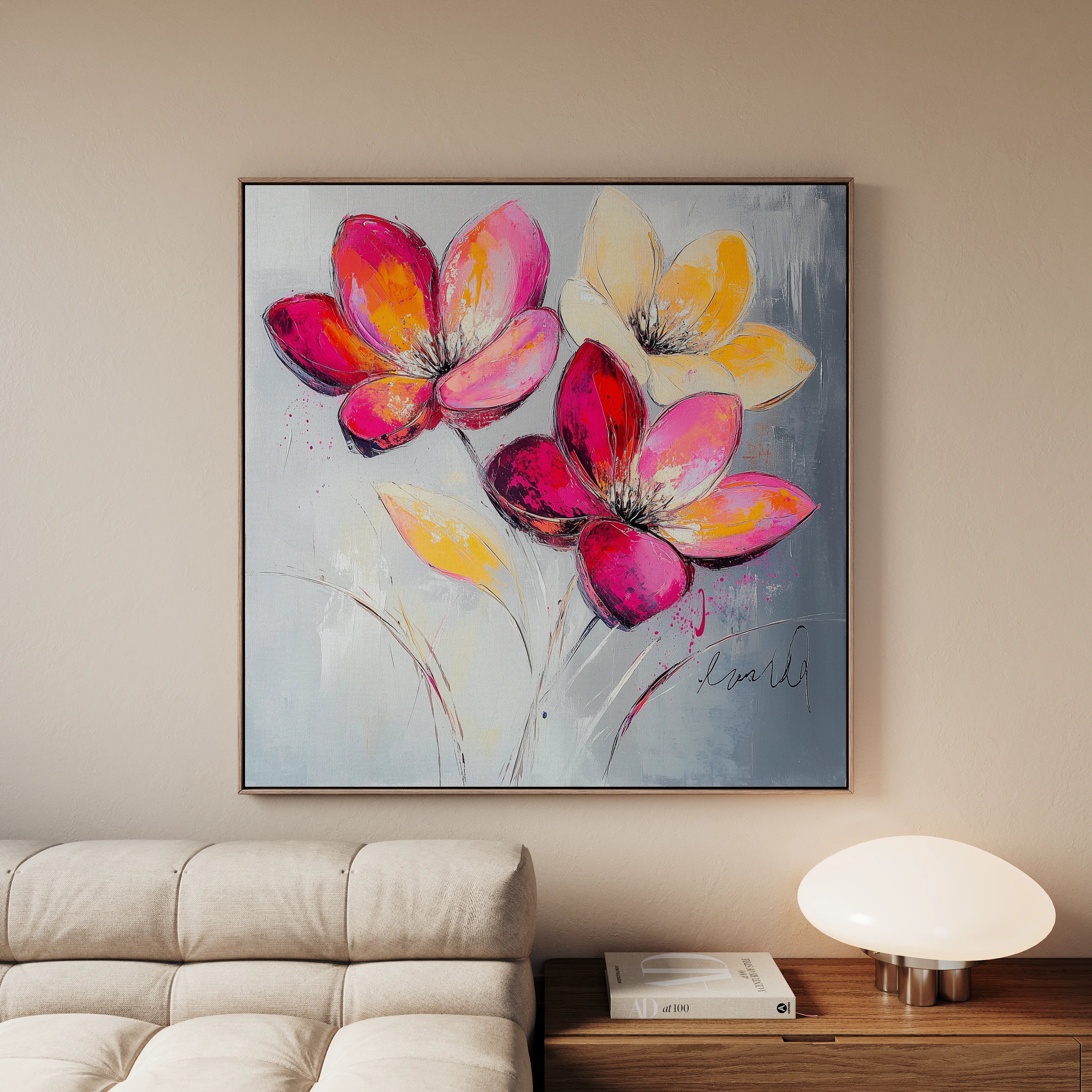 Floral 1267 Canvas Art 16" x 16" / 40 x 40 cm / Black