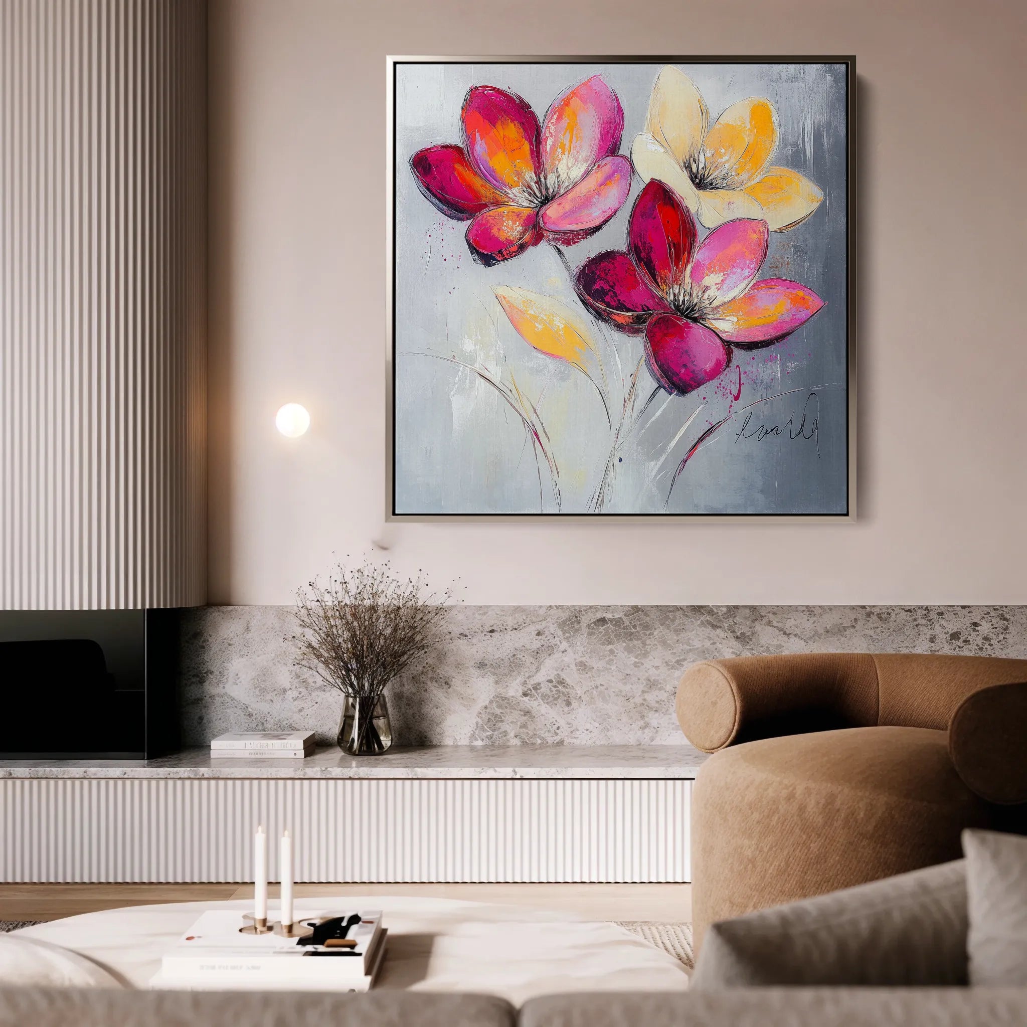 Floral 1267 Canvas Art 16" x 16" / 40 x 40 cm / Black