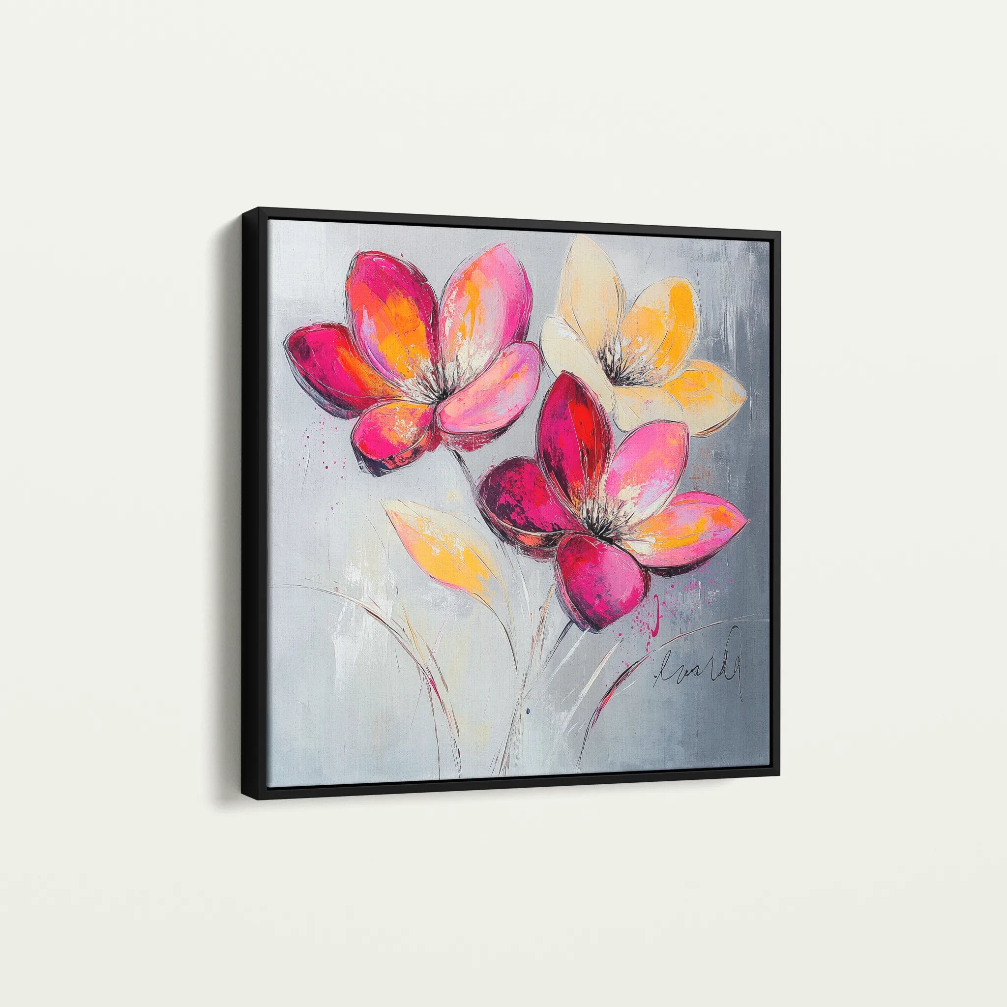 Floral 1267 Canvas Art 16" x 16" / 40 x 40 cm / Black