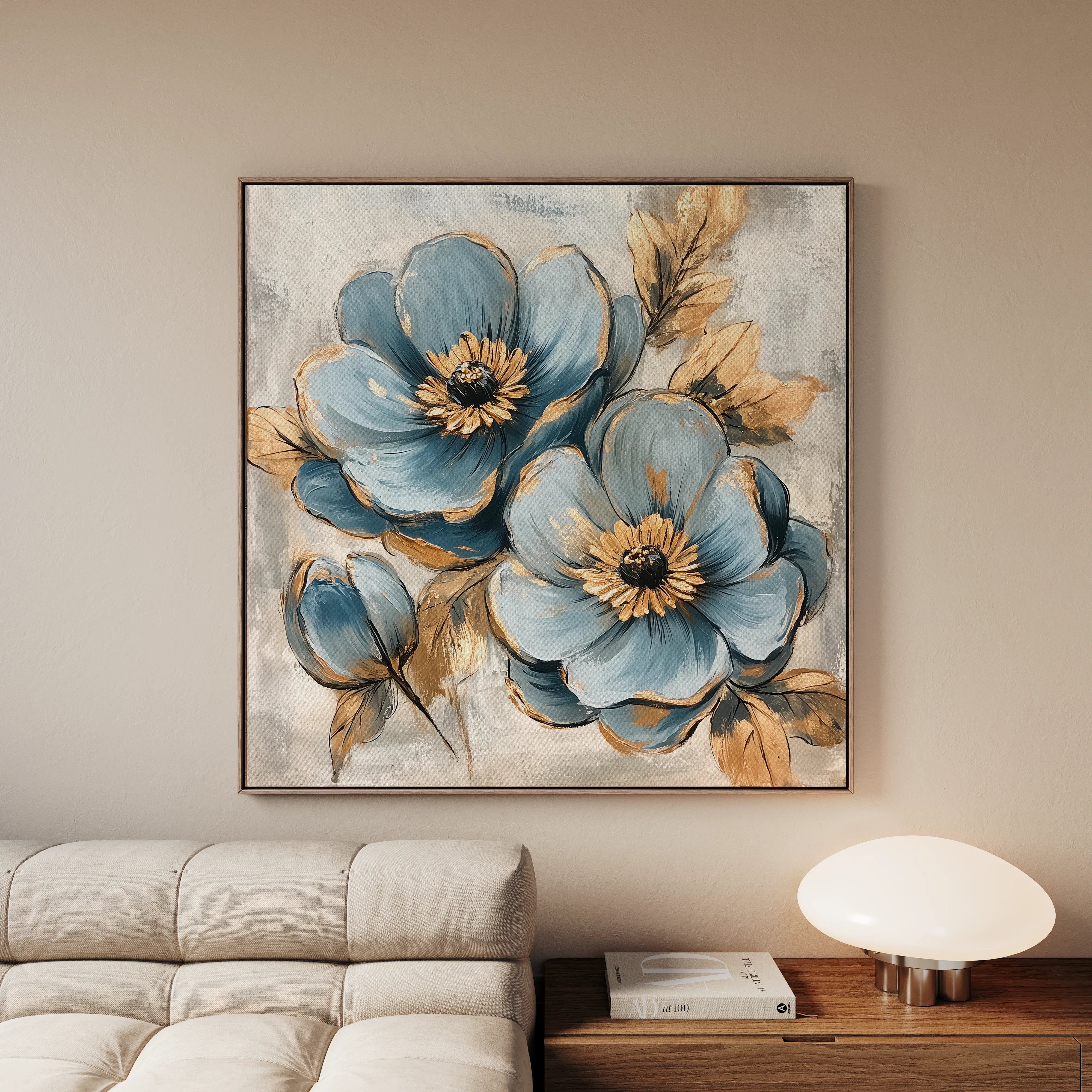 Floral 1272 Canvas Art 16" x 16" / 40 x 40 cm / Black