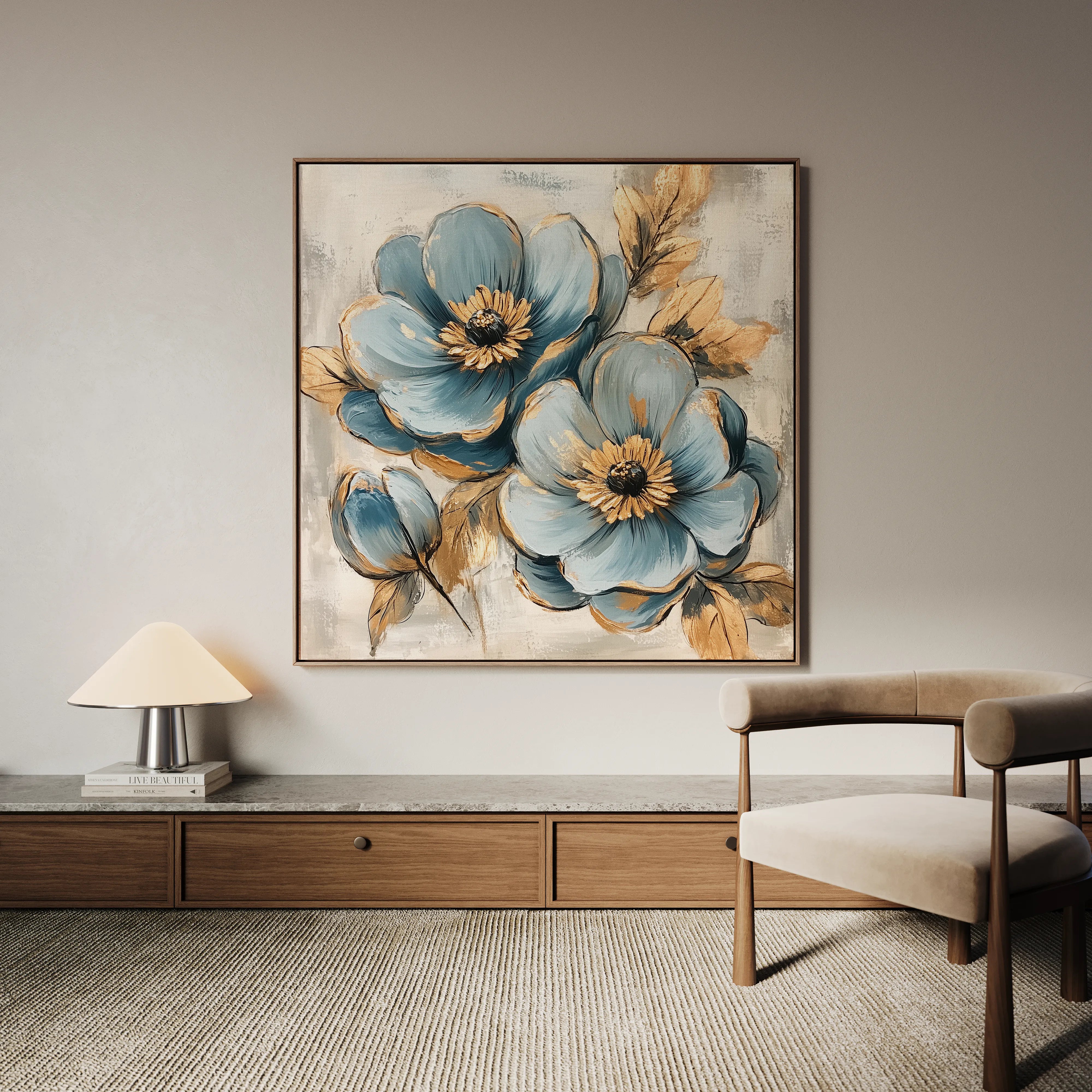 Floral 1272 Canvas Art 16" x 16" / 40 x 40 cm / Black