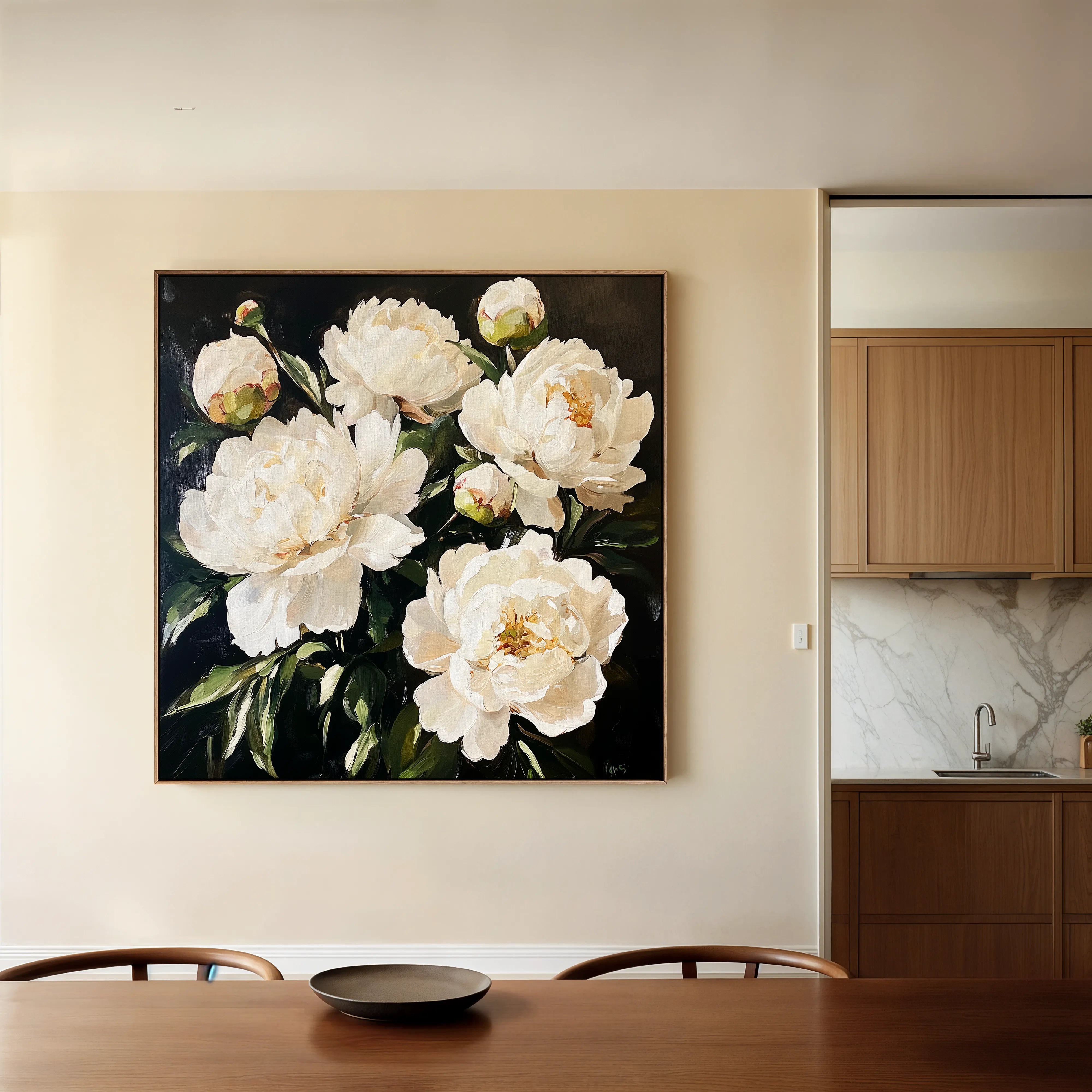Floral 1273 Canvas Art 16" x 16" / 40 x 40 cm / Black