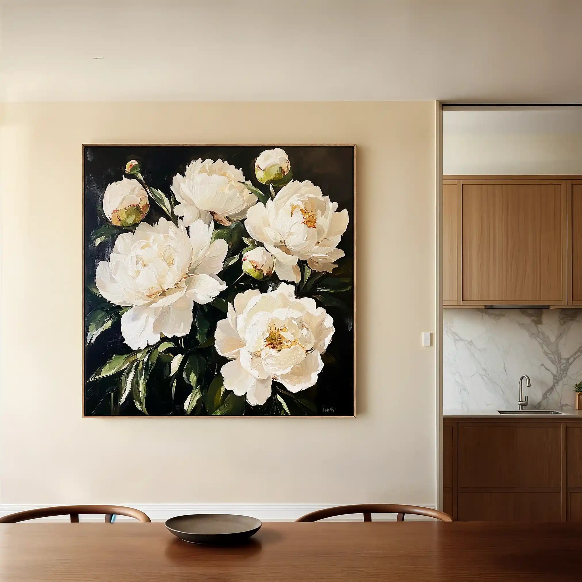 Floral 1273 Canvas Art 16" x 16" / 40 x 40 cm / Black